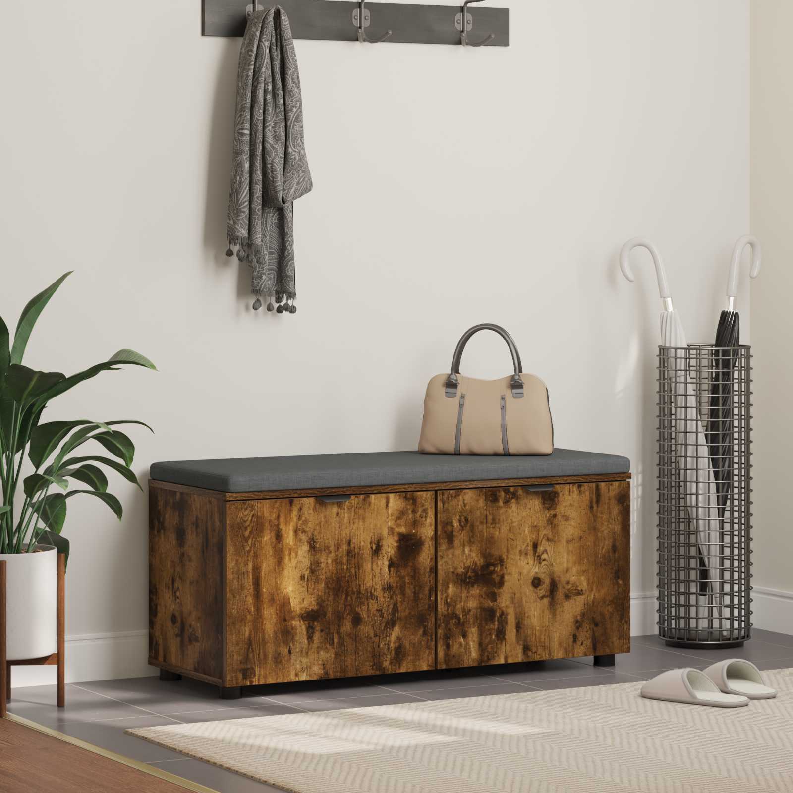Banc d'entrée avec coussin Chêne Fumé 100 x 38 x 46 cm - XIOS