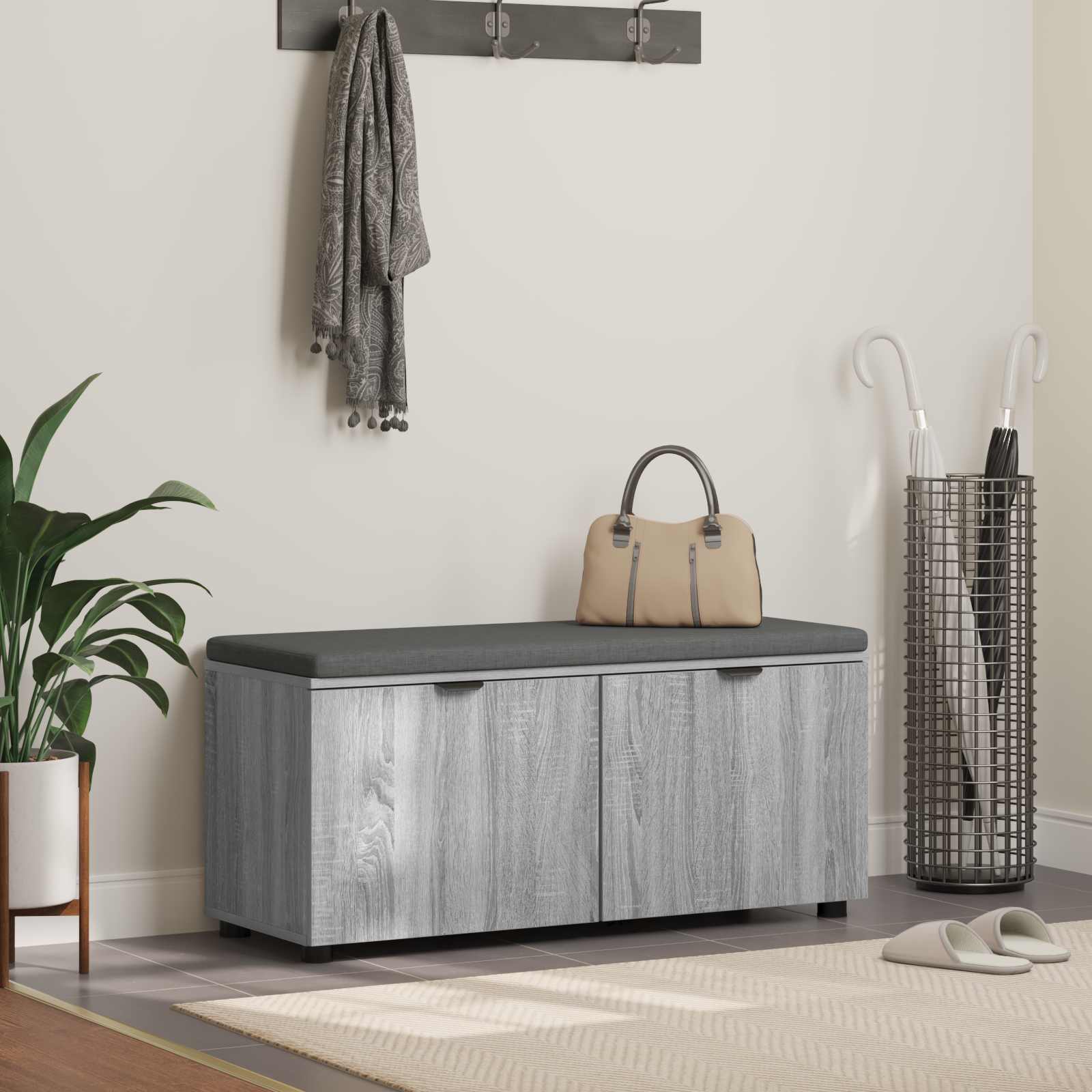 Banc d'entrée avec coussin Gris Sonoma 100 x 38 x 46 cm - XIOS