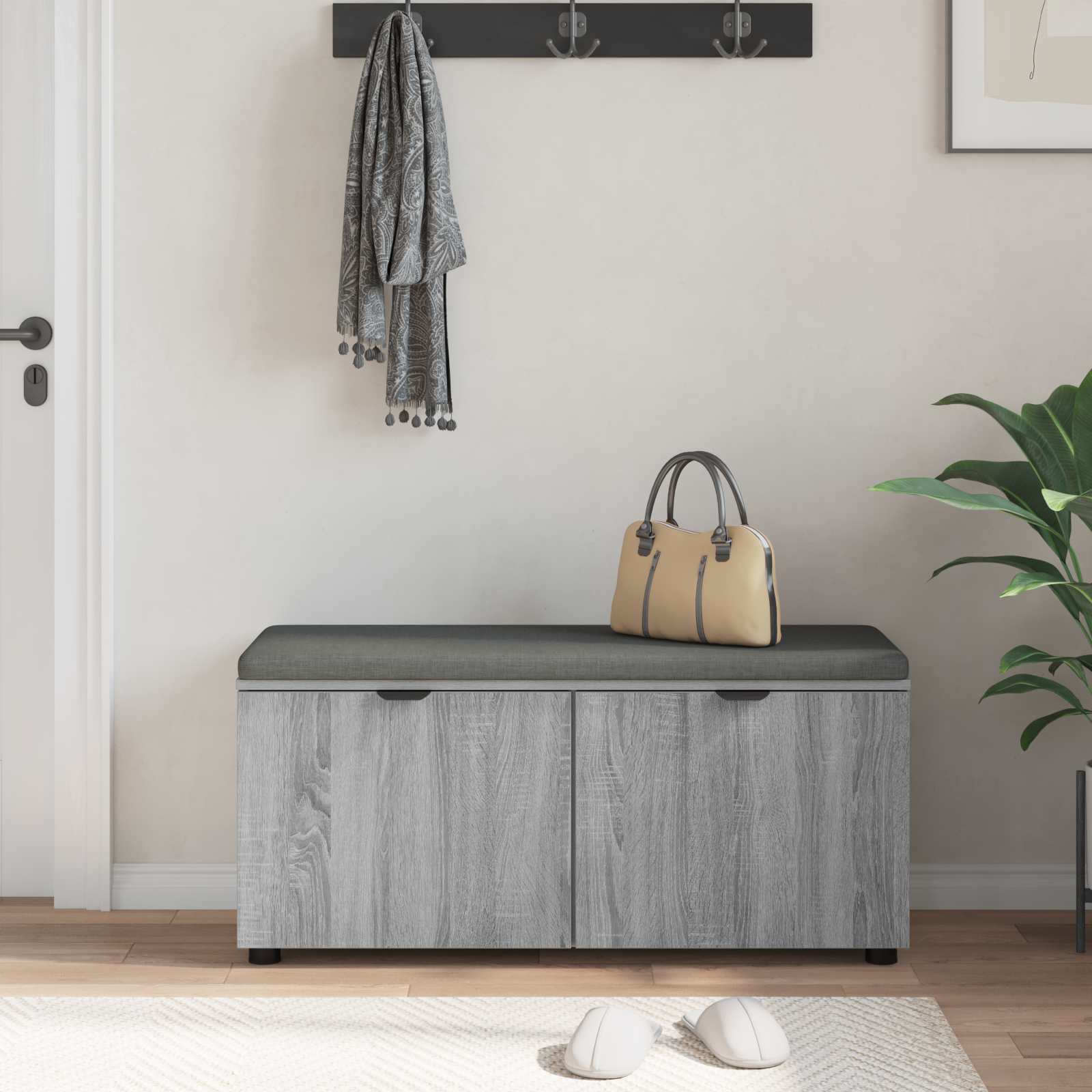 Banc d'entrée avec coussin Gris Sonoma 100 x 38 x 46 cm - XIOS