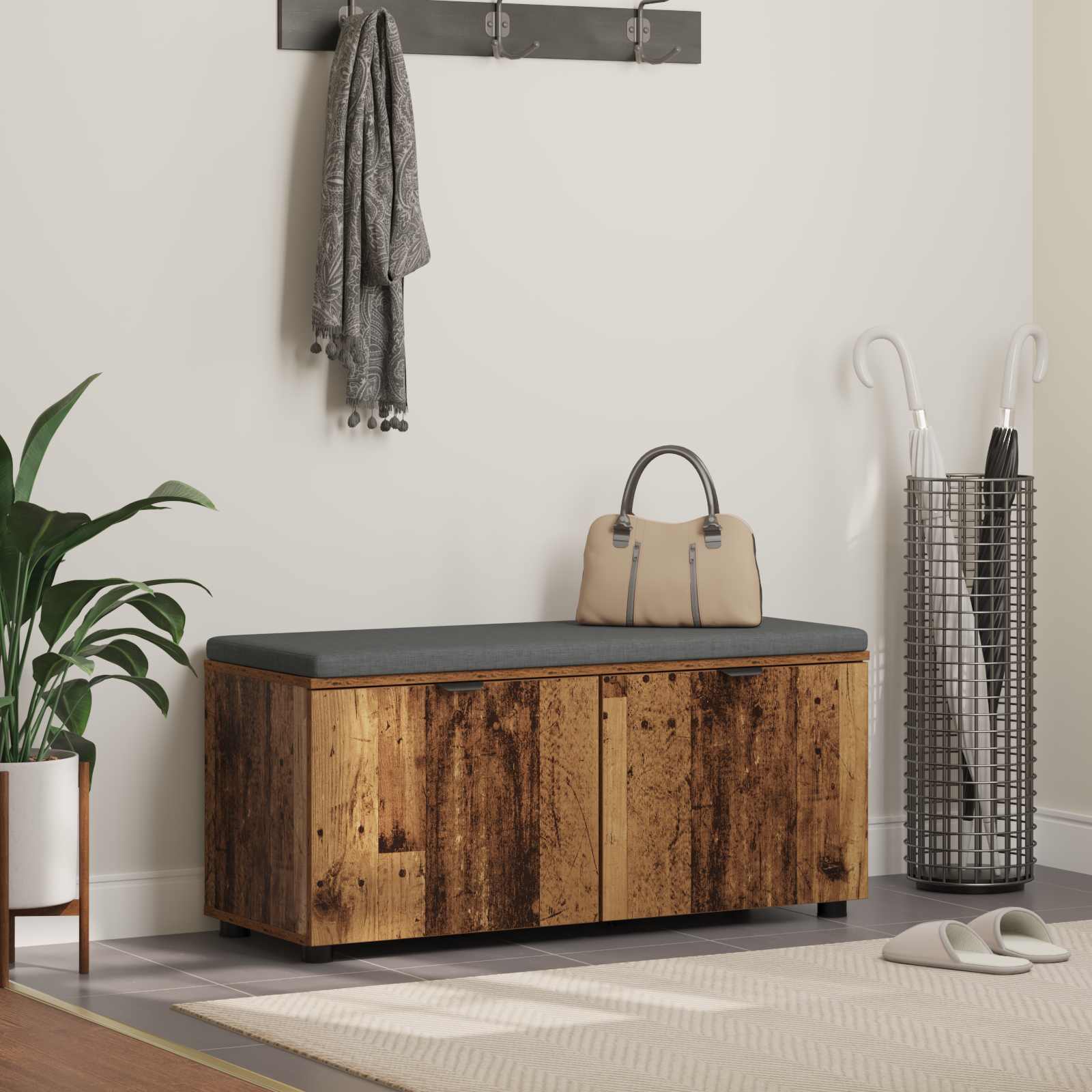 Banc d'entrée avec coussin Bois ancien 100 x 38 x 46 cm - XIOS