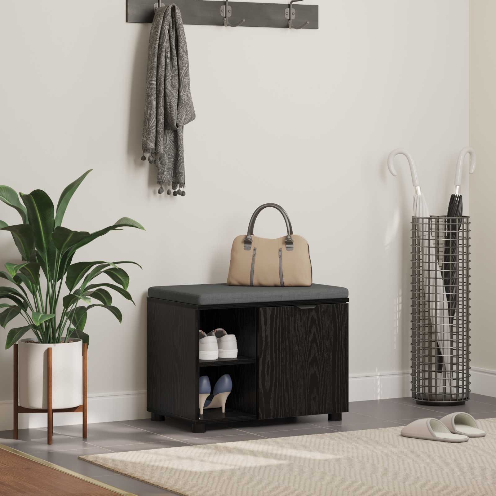 Banc d'entrée avec coussin Chêne Noir 60 x 38 x 46 cm - XIOS