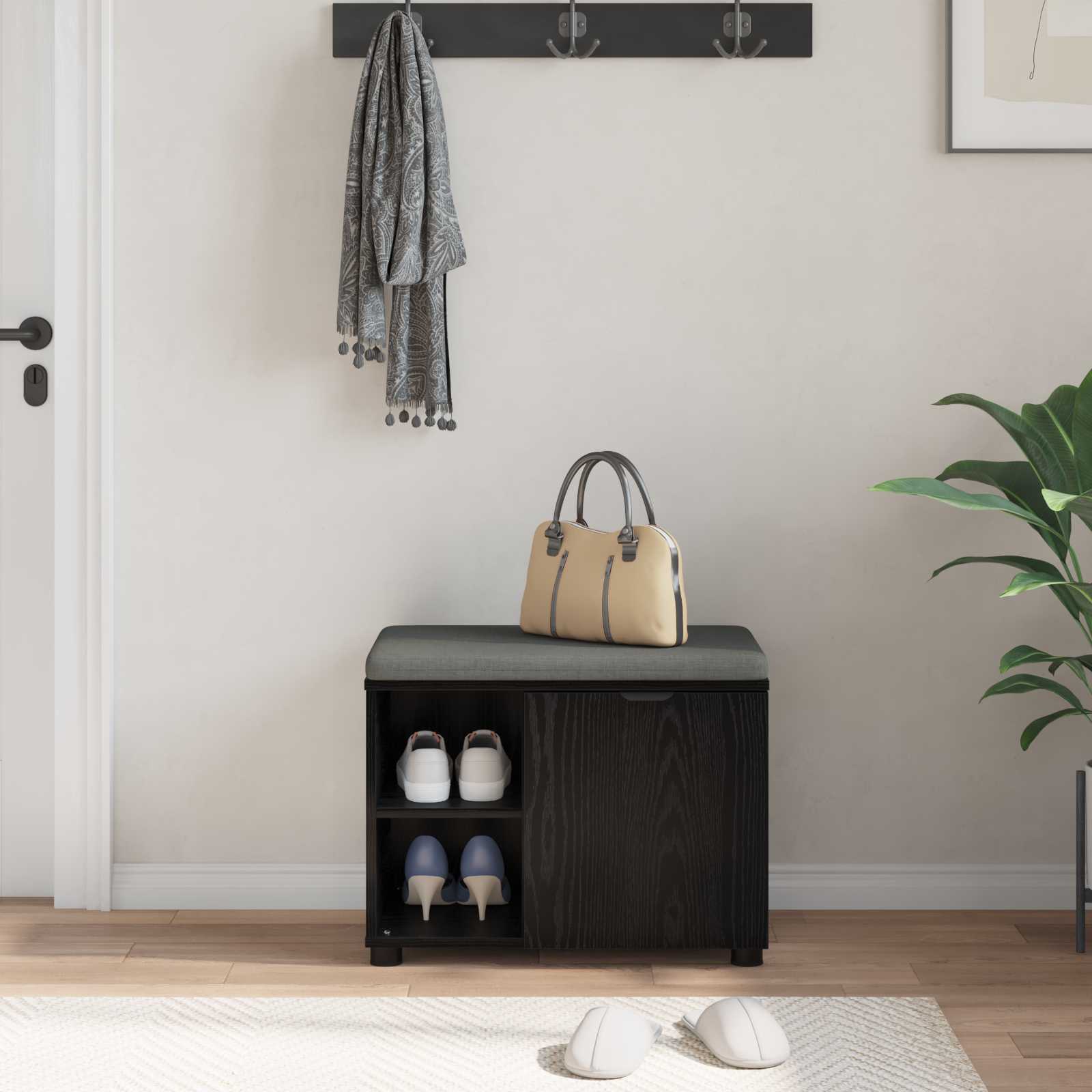 Banc d'entrée avec coussin Chêne Noir 60 x 38 x 46 cm - XIOS