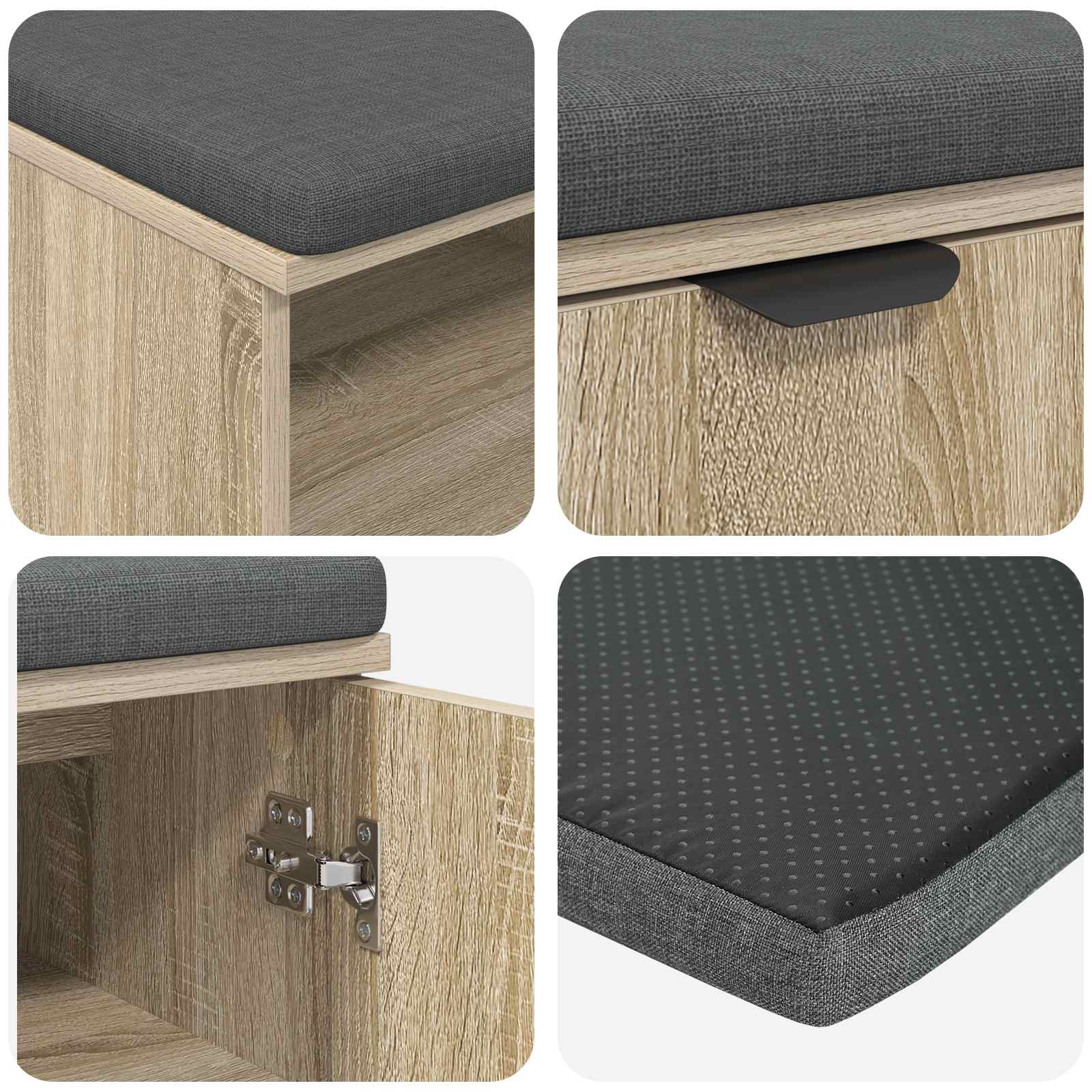 Banc d'entrée avec coussin Chêne Sonoma 60 x 38 x 46 cm - XIOS