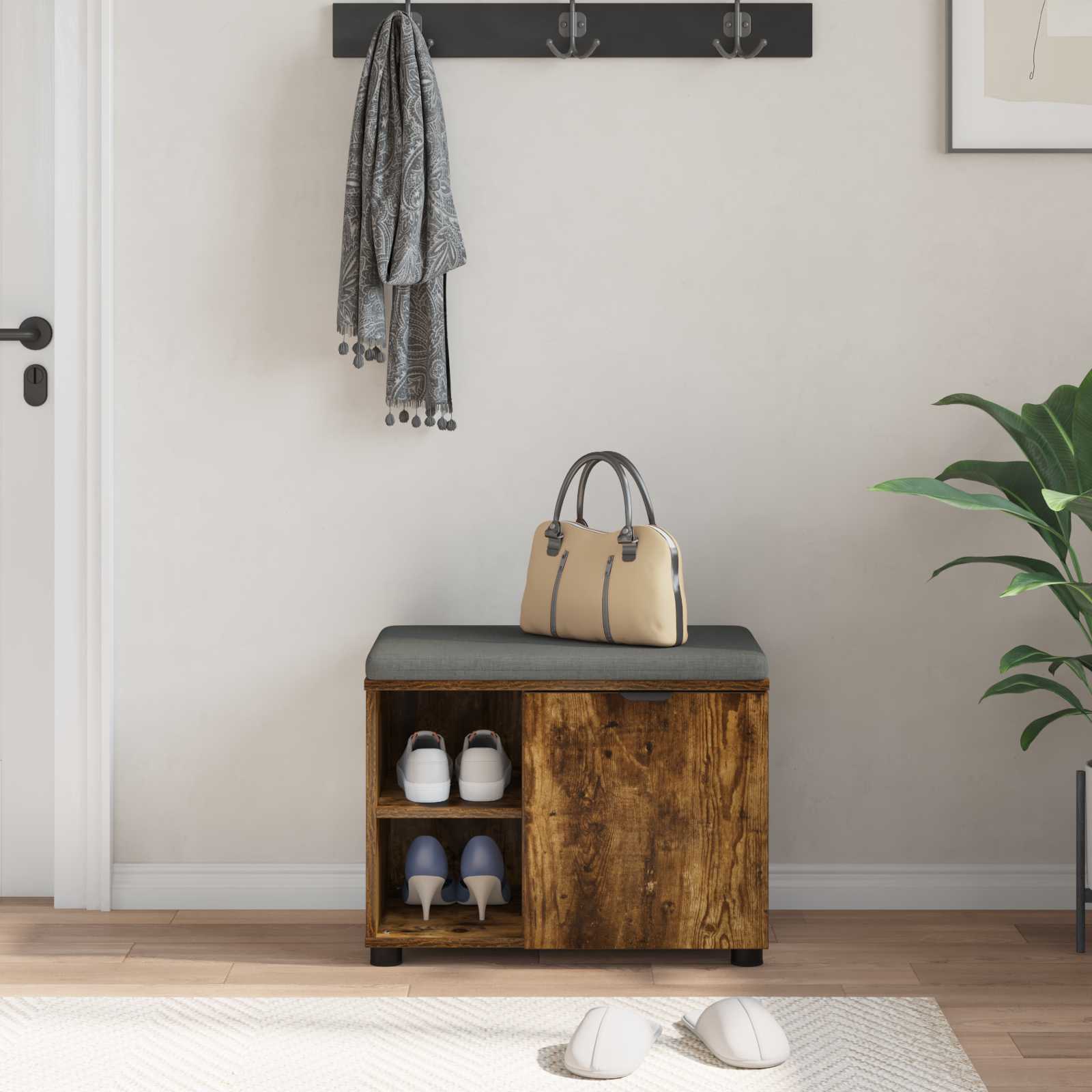 Banc d'entrée avec coussin Chêne Fumé 60 x 38 x 46 cm - XIOS