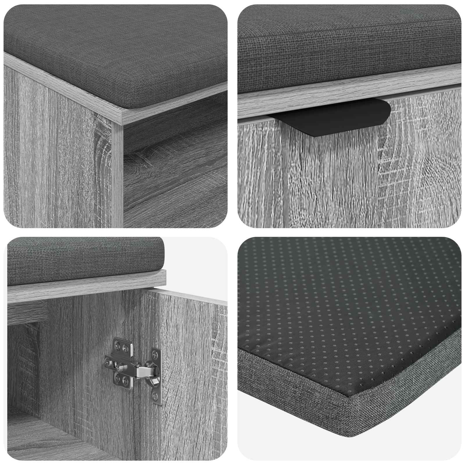 Banc d'entrée avec coussin Gris Sonoma 60 x 38 x 46 cm - XIOS