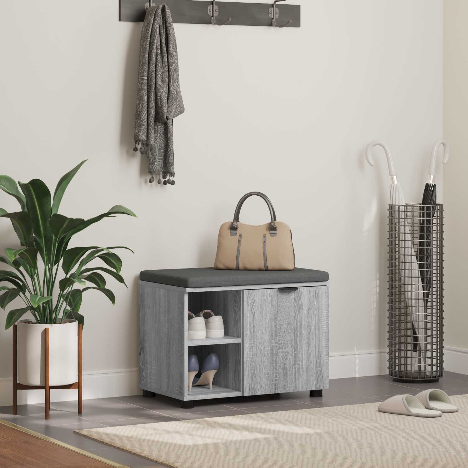 Banc d'entrée avec coussin Gris Sonoma 60 x 38 x 46 cm - XIOS