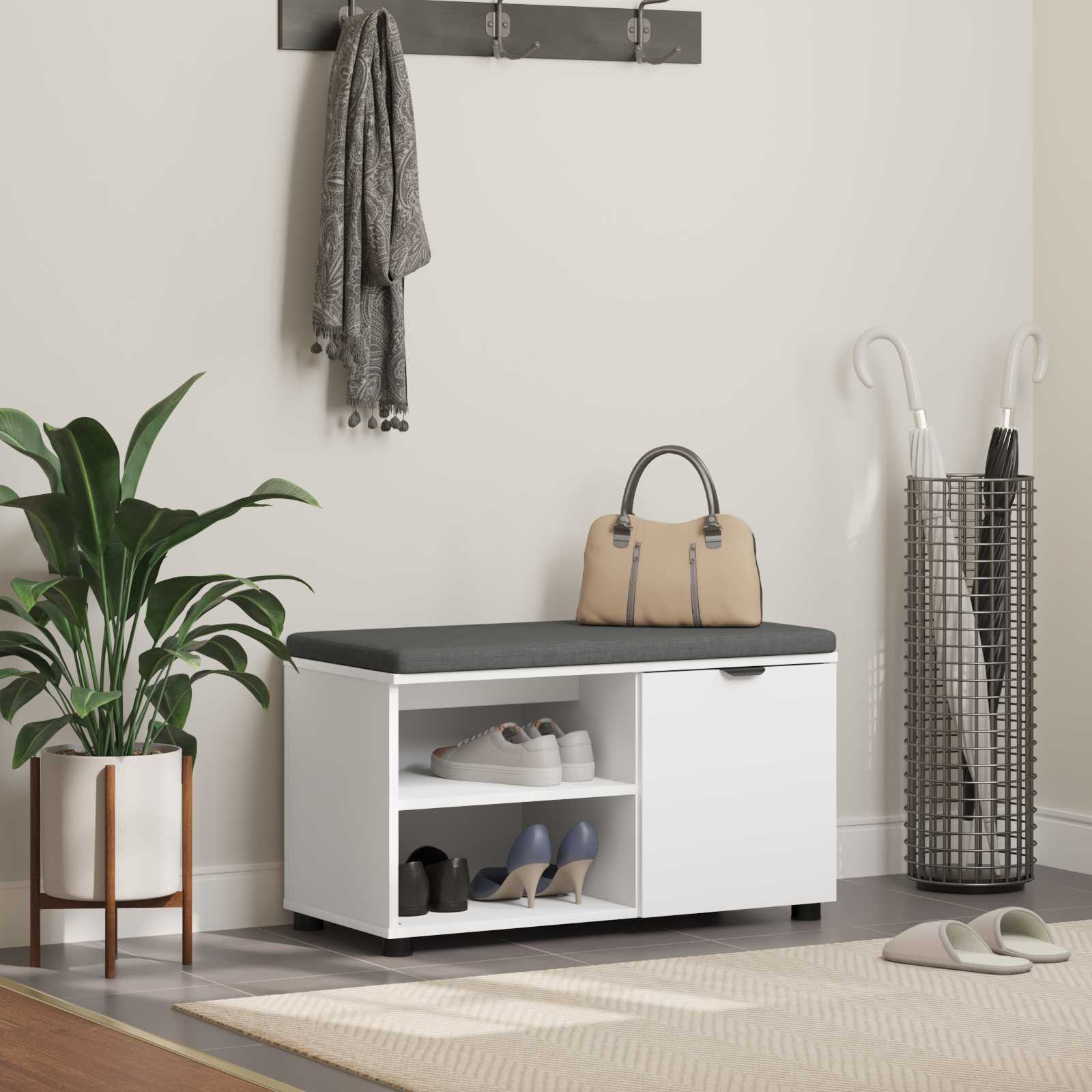 Banc d'entrée Blanc 80 x 38 x 46 cm Bois Ingénierie et Tissu - XIOS