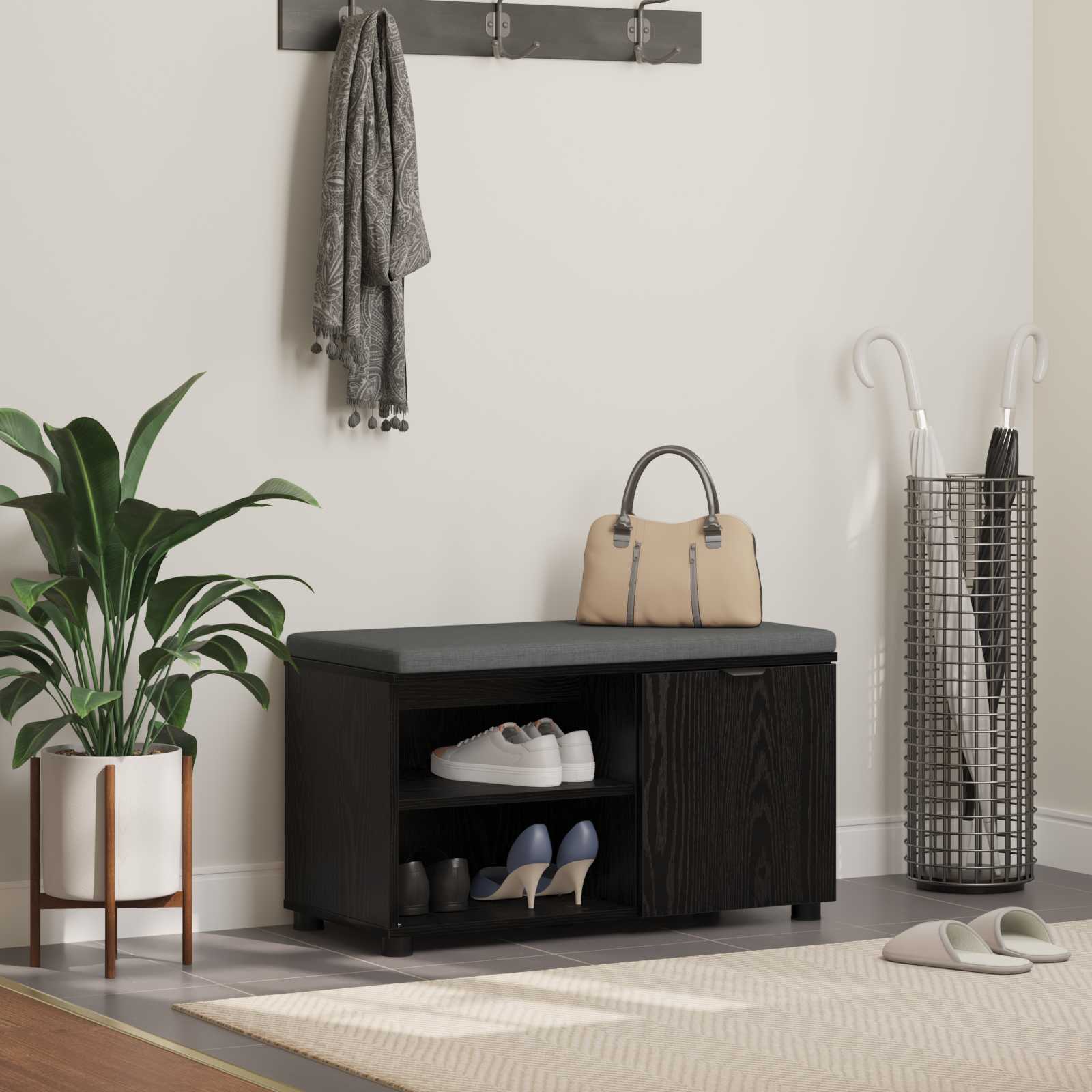 Banc d'entrée avec coussin Chêne Noir 80 x 38 x 46 cm - XIOS