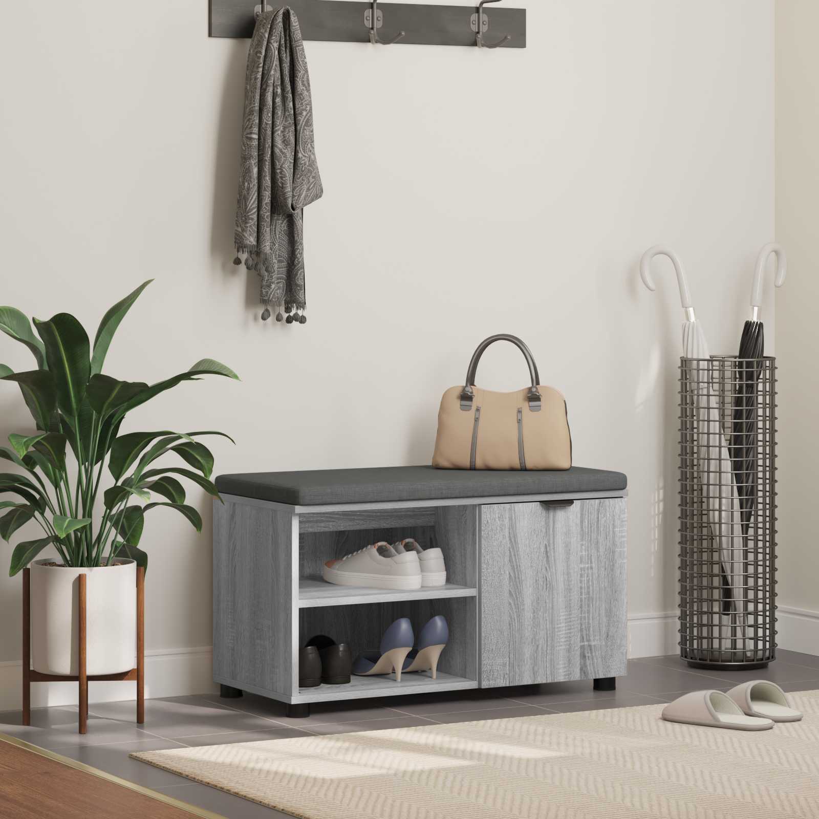 Banc d'entrée avec coussin Gris Sonoma 80 x 38 x 46 cm - XIOS
