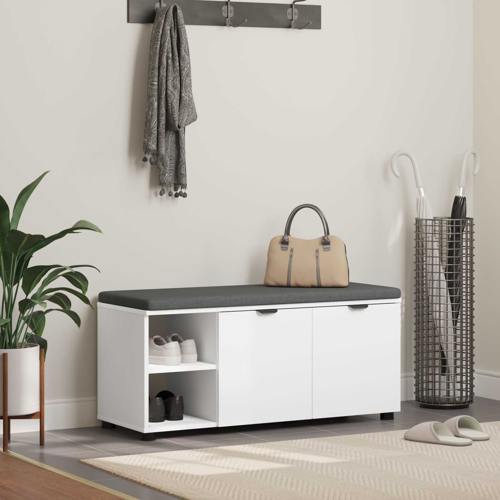 Banc d'entrée Blanc 100 x 38 x 46 cm Bois Ingénierie et Tissu - XIOS