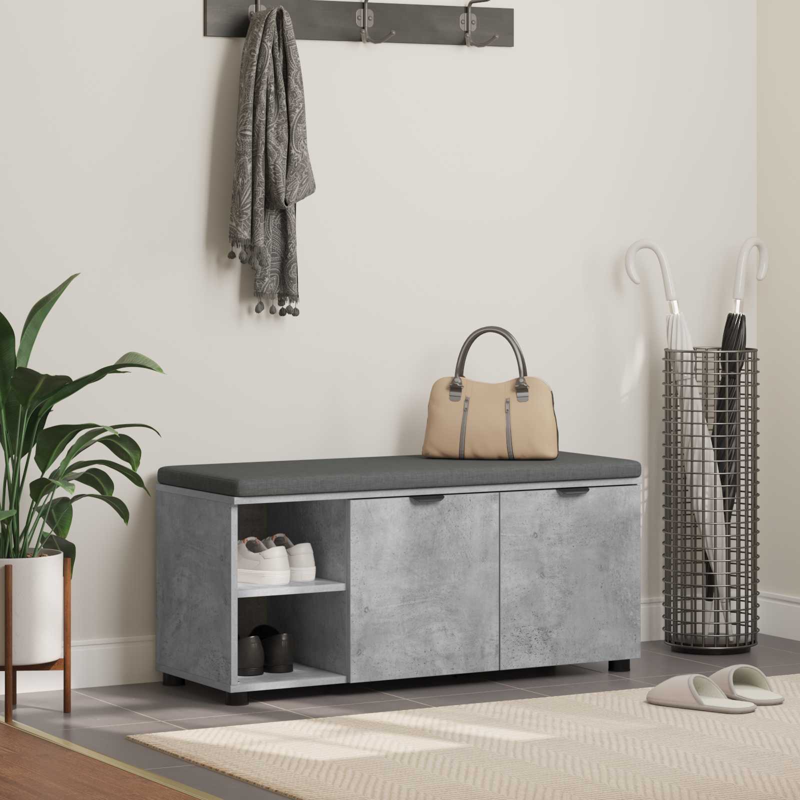 Banc d'entrée avec coussin Gris Béton 100 x 38 x 46 cm - XIOS