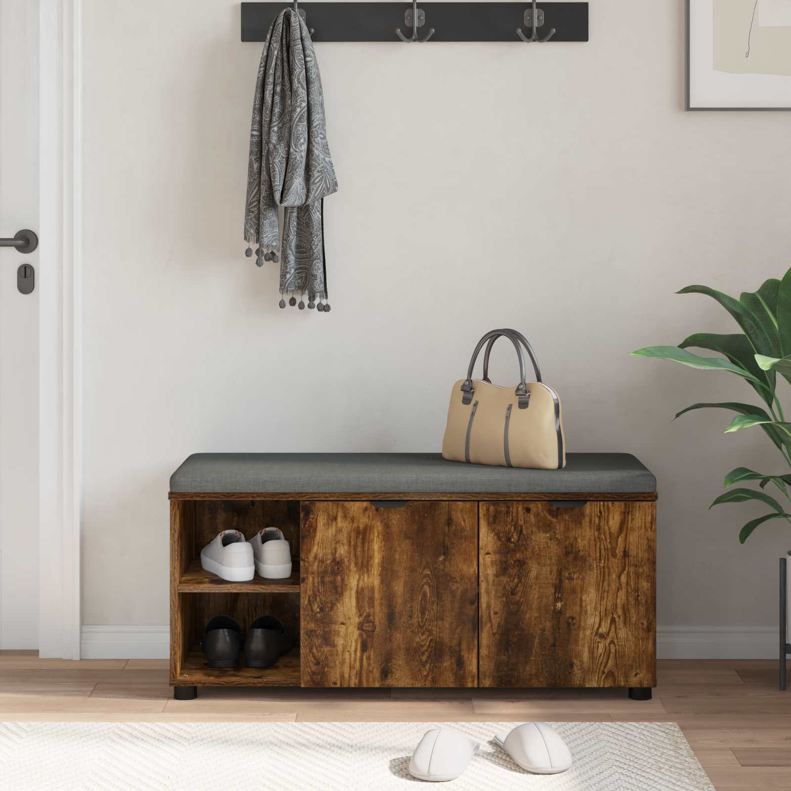 Banc d'entrée avec coussin Chêne Fumé 100 x 38 x 46 cm - XIOS