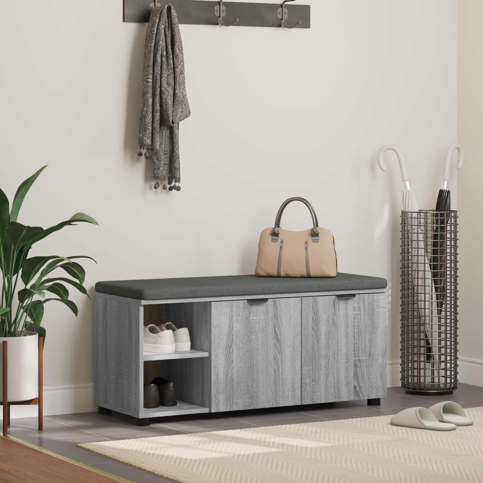 Banc d'entrée avec coussin Gris Sonoma 100 x 38 x 46 cm - XIOS