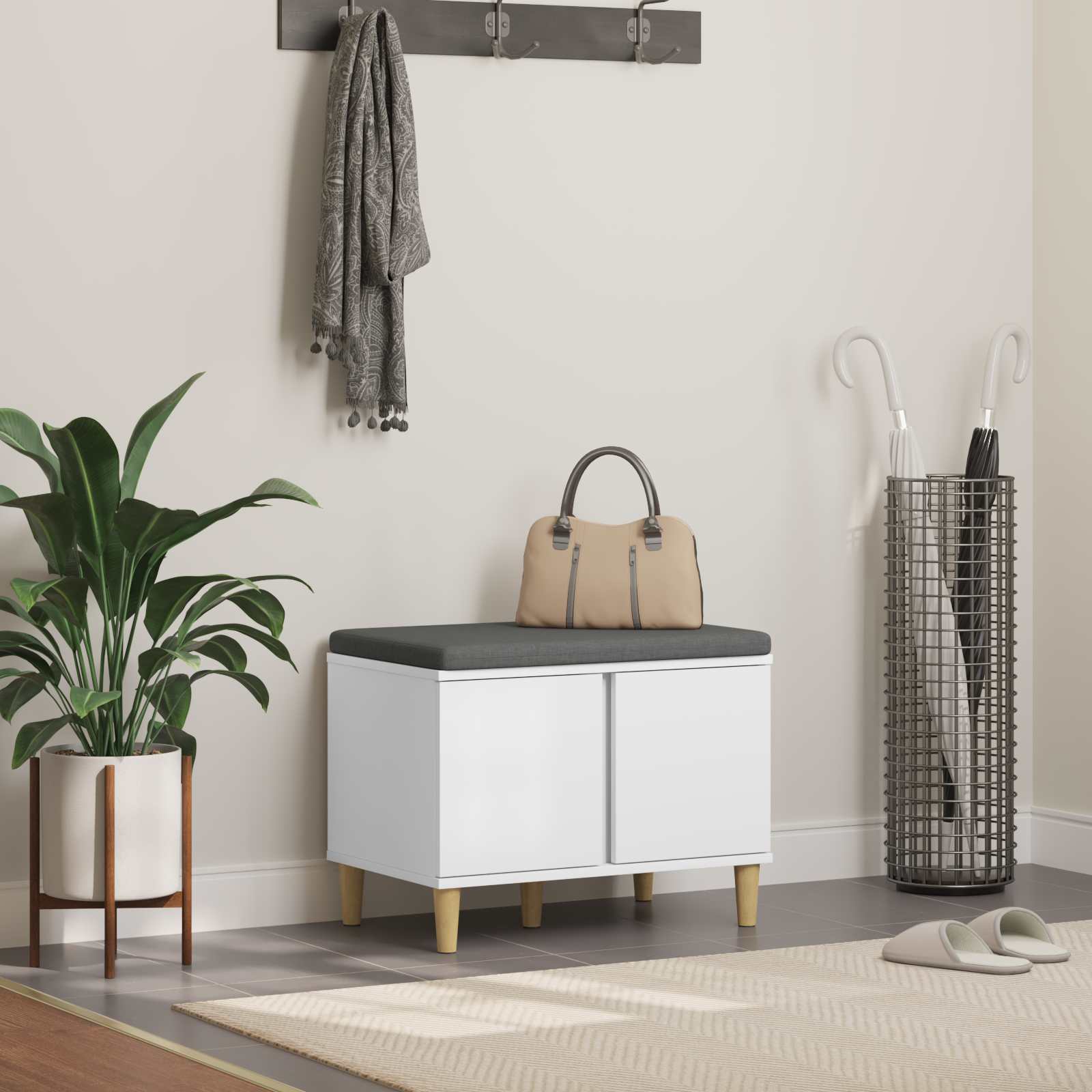 Banc d'entrée Blanc 60 x 38 x 46 cm Bois Ingénierie et Tissu - XIOS