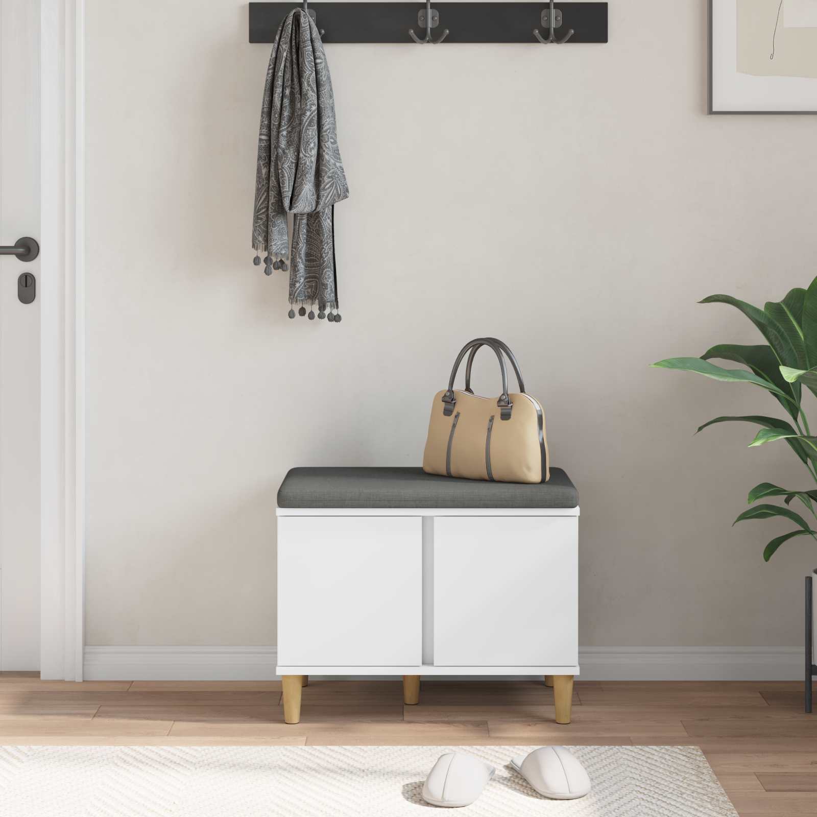 Banc d'entrée Blanc 60 x 38 x 46 cm Bois Ingénierie et Tissu - XIOS