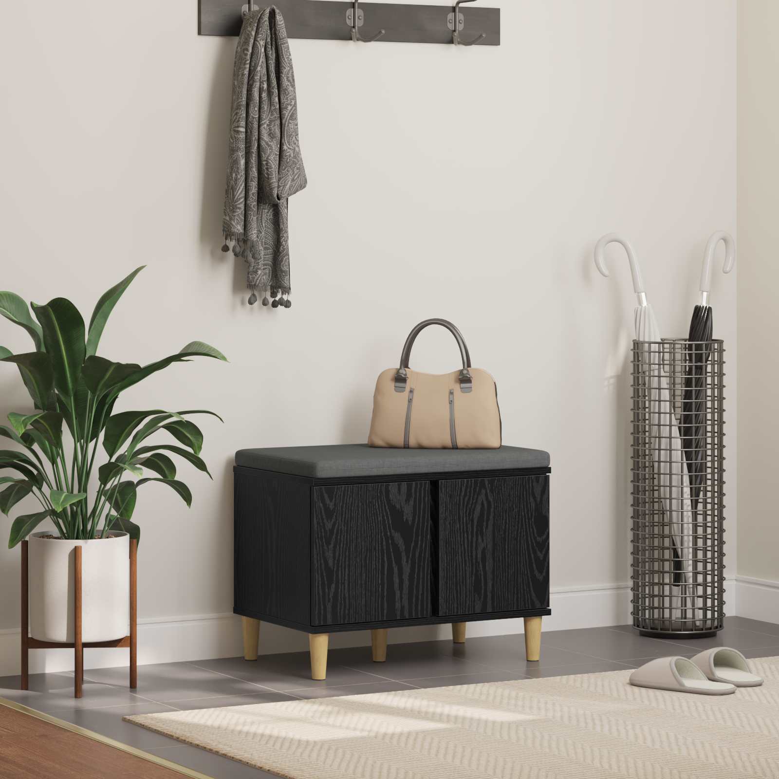 Banc d'entrée avec coussin Chêne Noir 60 x 38 x 46 cm - XIOS