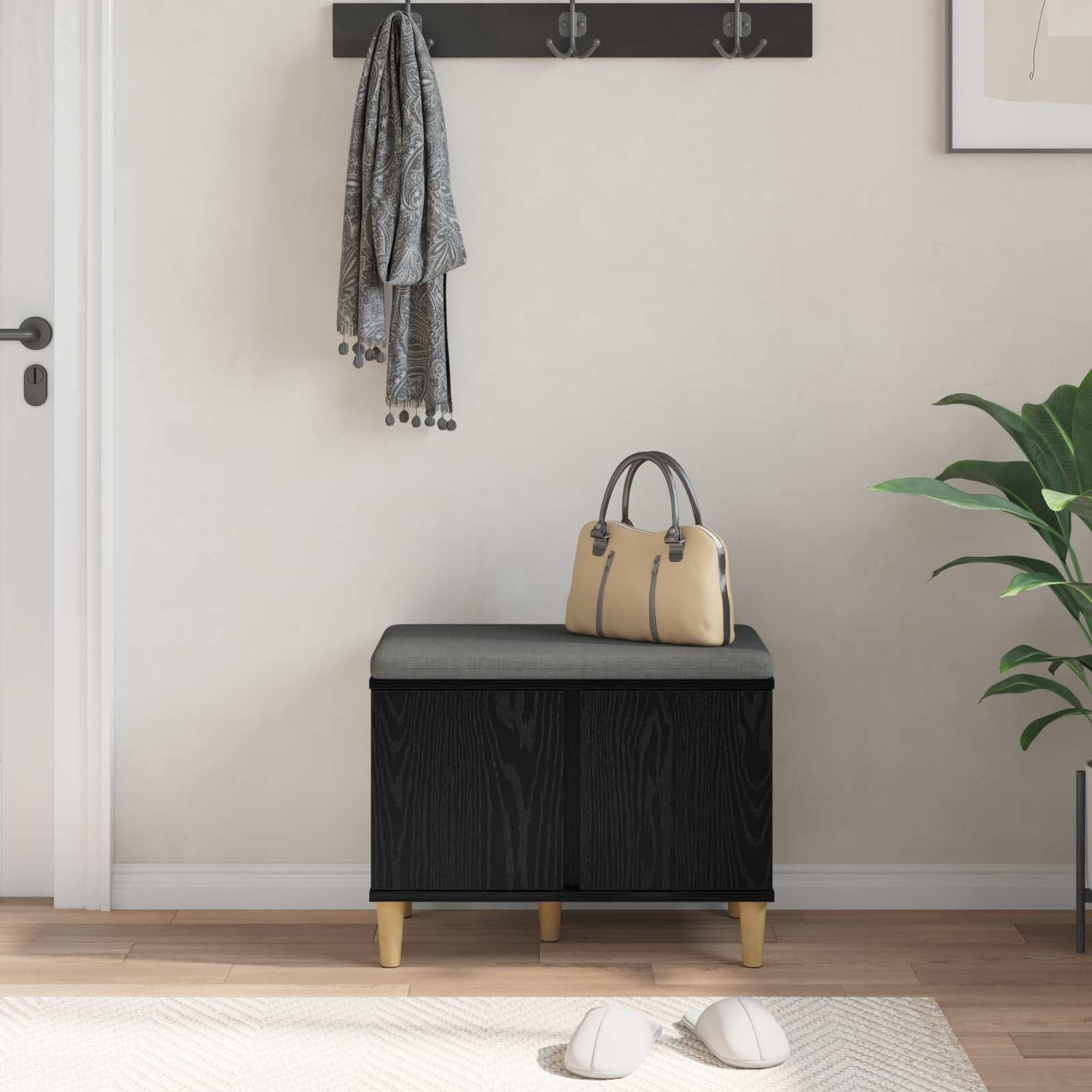 Banc d'entrée avec coussin Chêne Noir 60 x 38 x 46 cm - XIOS