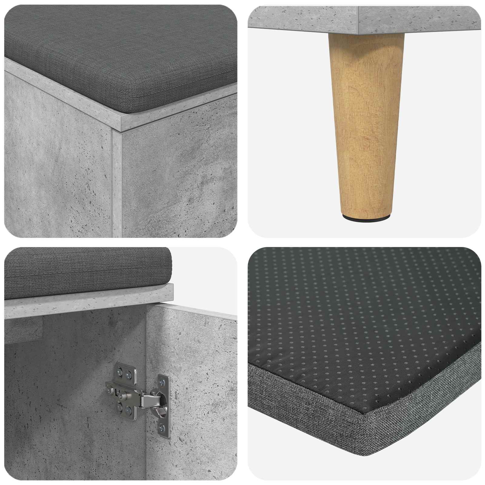 Banc d'entrée avec coussin Gris Béton 60 x 38 x 46 cm - XIOS