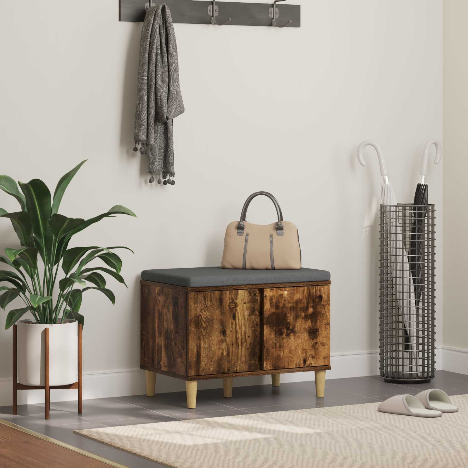 Banc d'entrée avec coussin Chêne Fumé 60 x 38 x 46 cm - XIOS