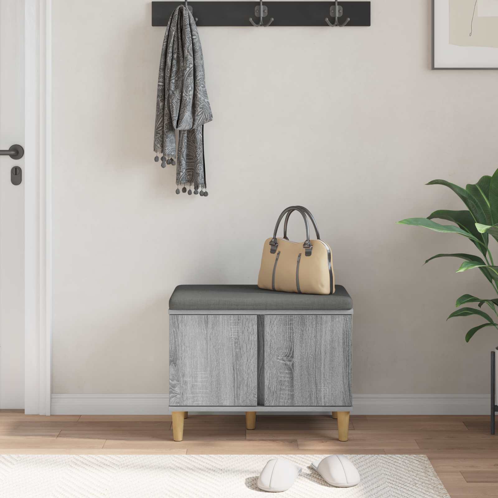 Banc d'entrée avec coussin Gris Sonoma 60 x 38 x 46 cm - XIOS