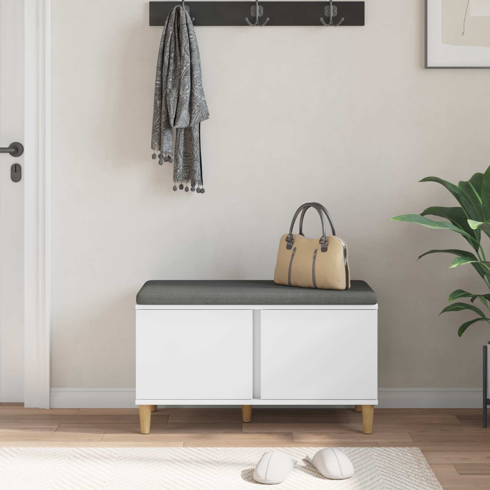 Banc d'entrée Blanc 80 x 38 x 46 cm Bois Ingénierie et Tissu - XIOS
