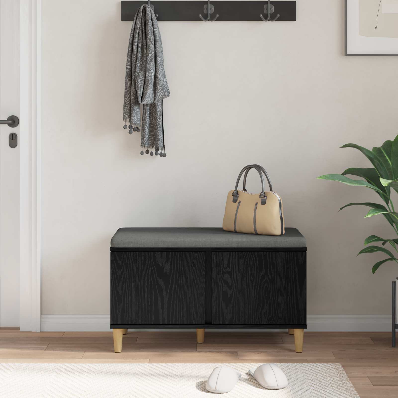 Banc d'entrée avec coussin Chêne Noir 80 x 38 x 46 cm - XIOS