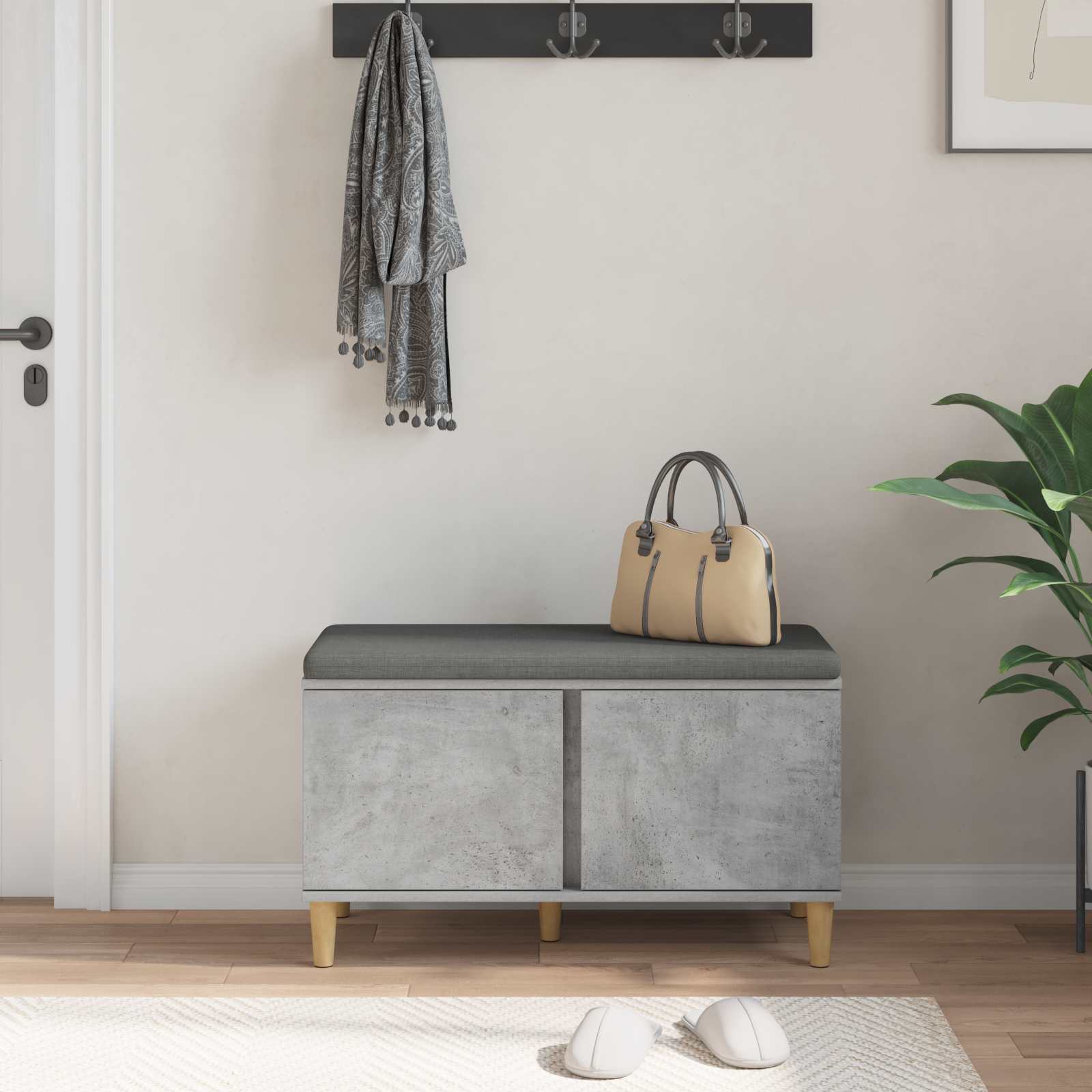 Banc d'entrée avec coussin Gris Béton 80 x 38 x 46 cm - XIOS