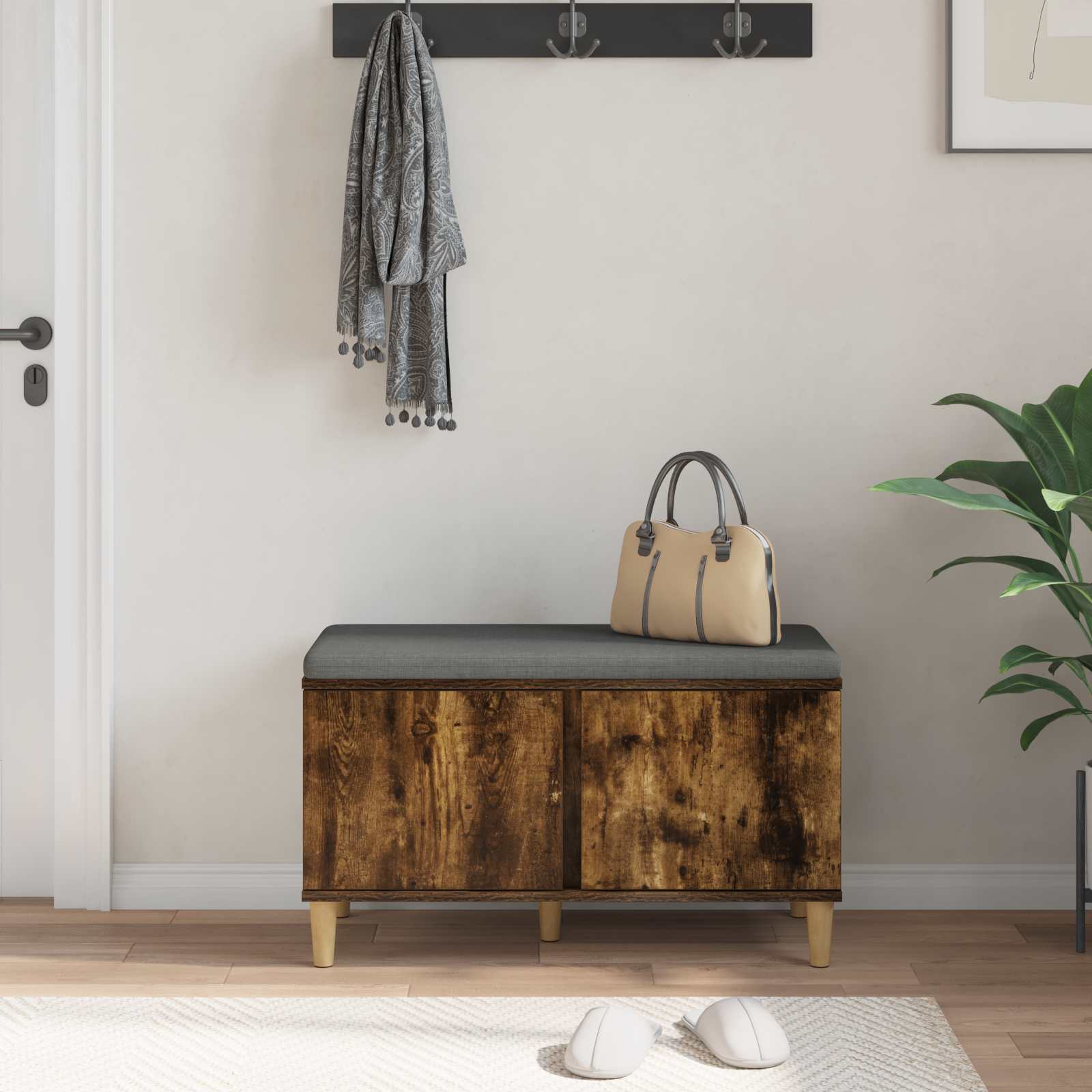 Banc d'entrée avec coussin Chêne Fumé 80 x 38 x 46 cm - XIOS