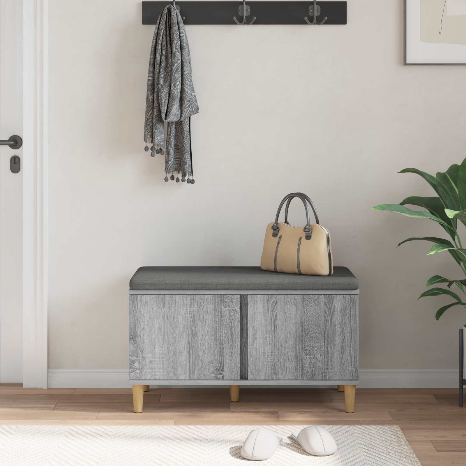 Banc d'entrée avec coussin Gris Sonoma 80 x 38 x 46 cm - XIOS