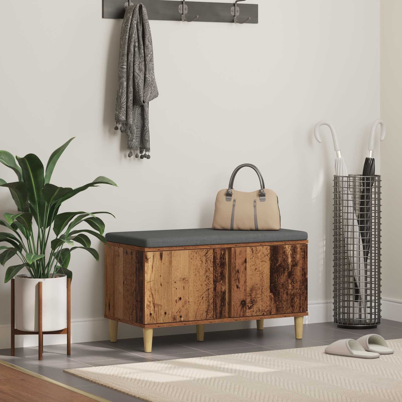 Banc d'entrée avec coussin Bois ancien 80 x 38 x 46 cm - XIOS