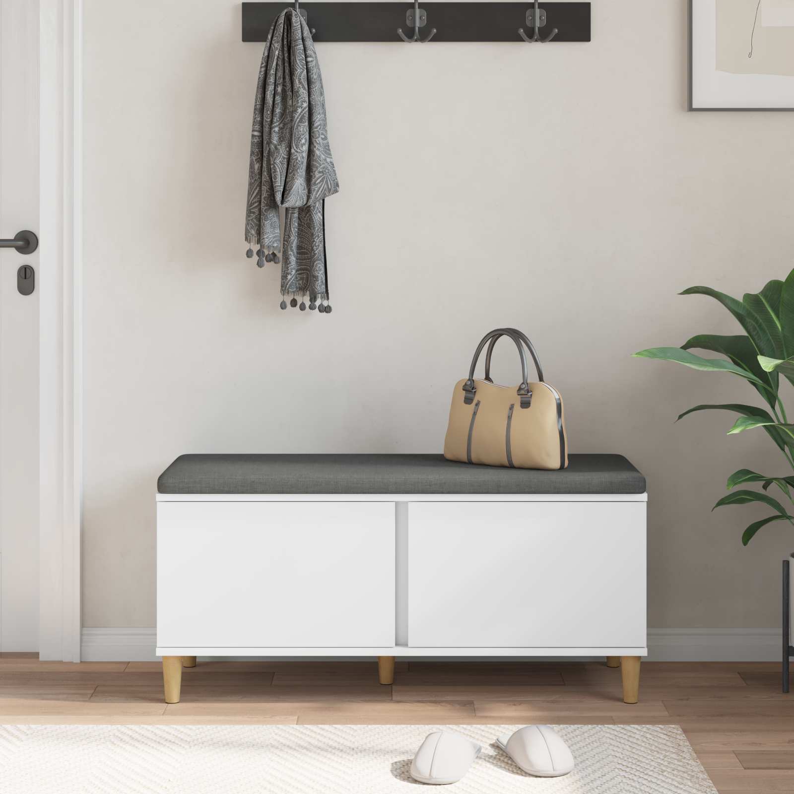 Banc d'entrée Blanc 100 x 38 x 46 cm Bois Ingénierie et Tissu - XIOS