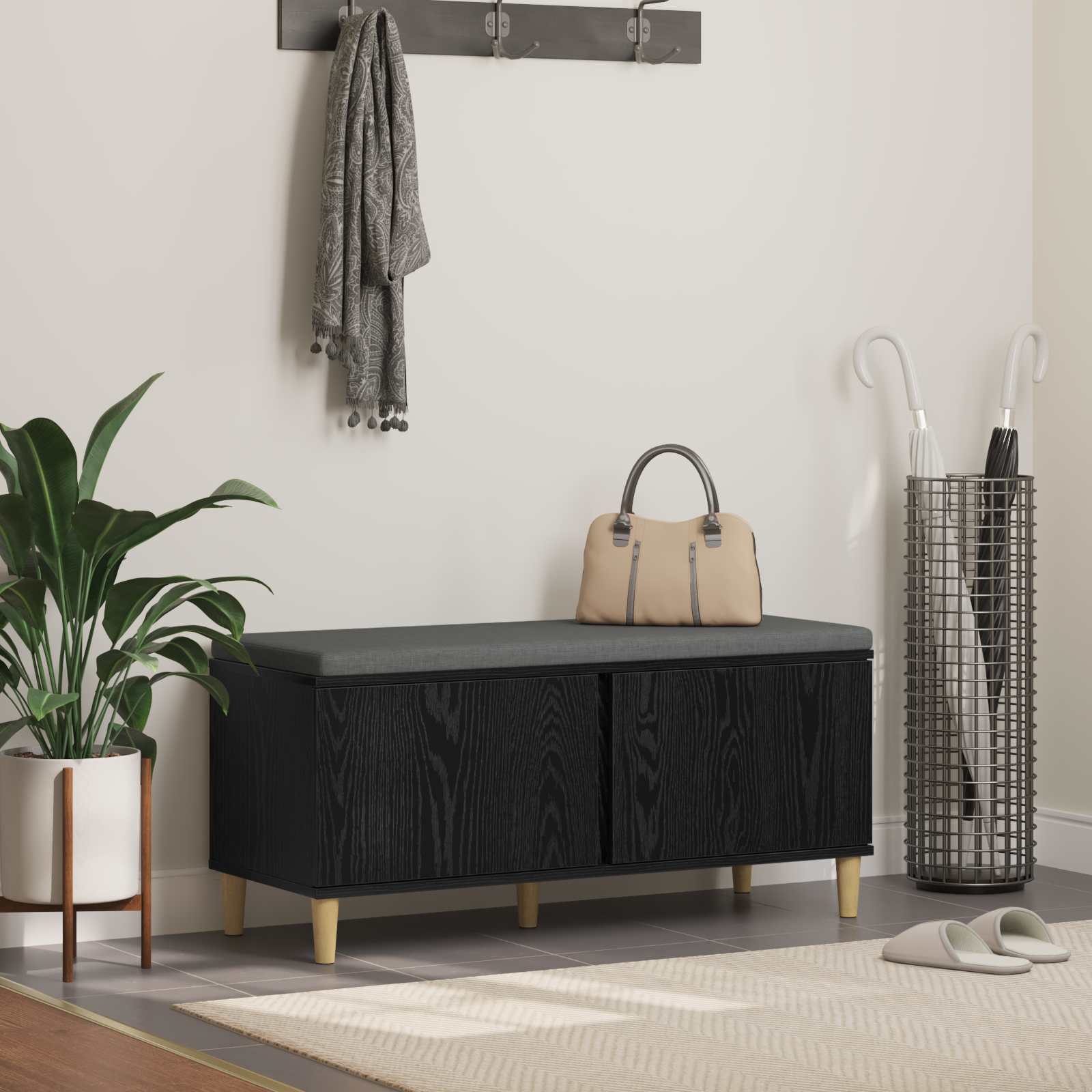 Banc d'entrée avec coussin Chêne Noir 100 x 38 x 46 cm - XIOS
