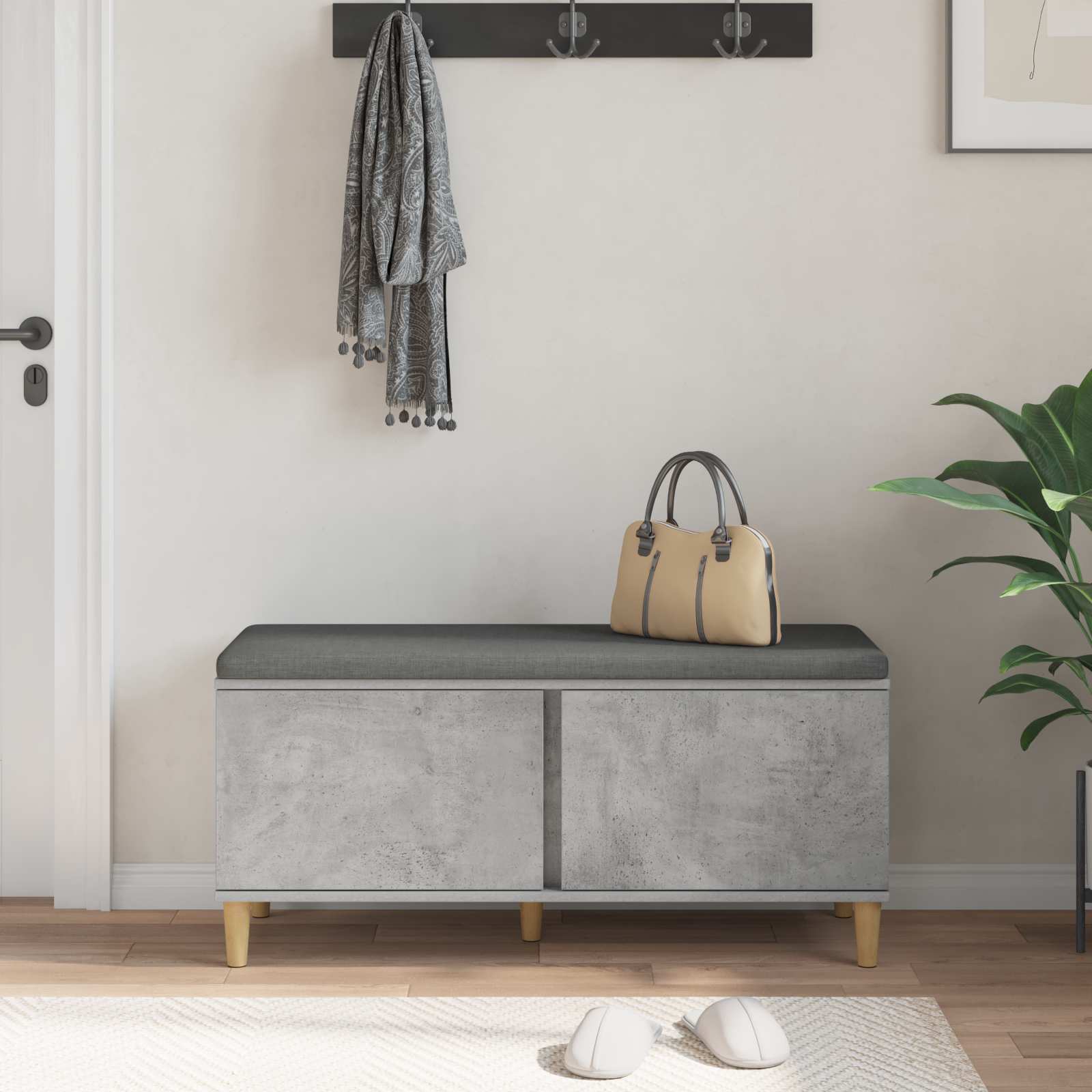Banc d'entrée avec coussin Gris Béton 100 x 38 x 46 cm - XIOS