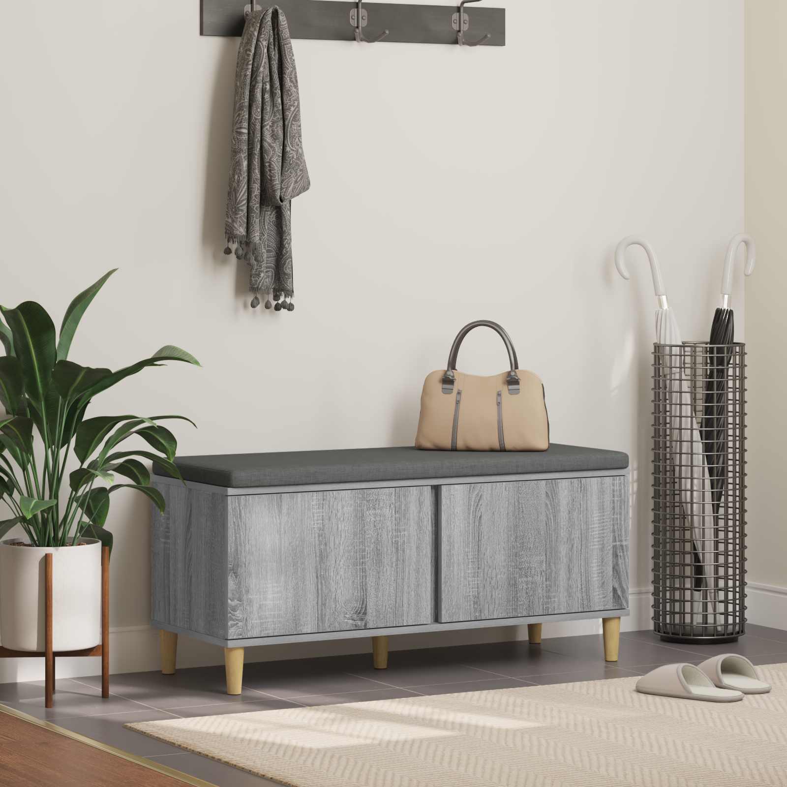 Banc d'entrée avec coussin Gris Sonoma 100 x 38 x 46 cm - XIOS