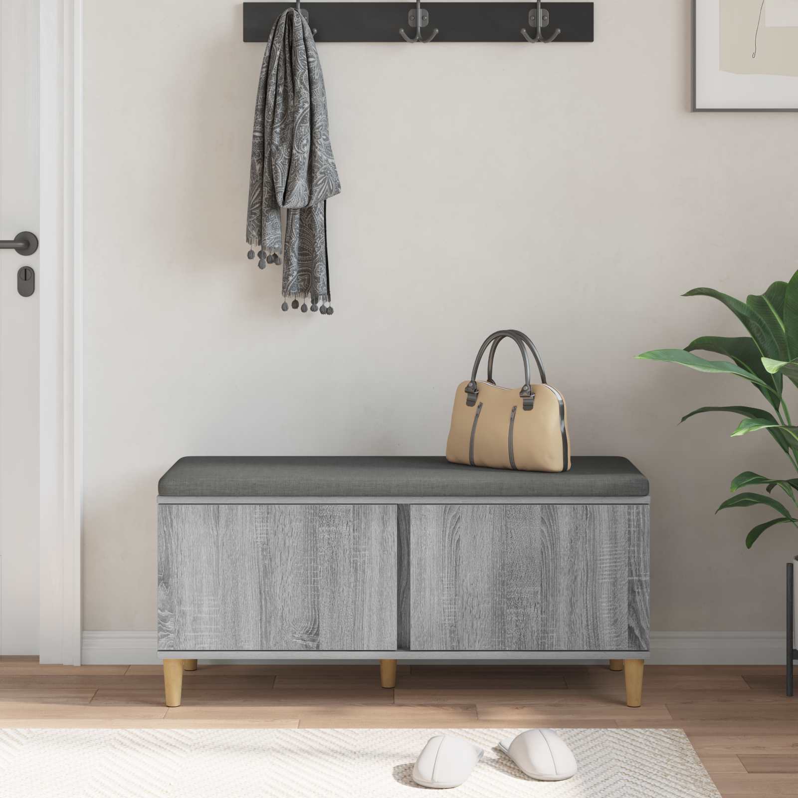 Banc d'entrée avec coussin Gris Sonoma 100 x 38 x 46 cm - XIOS