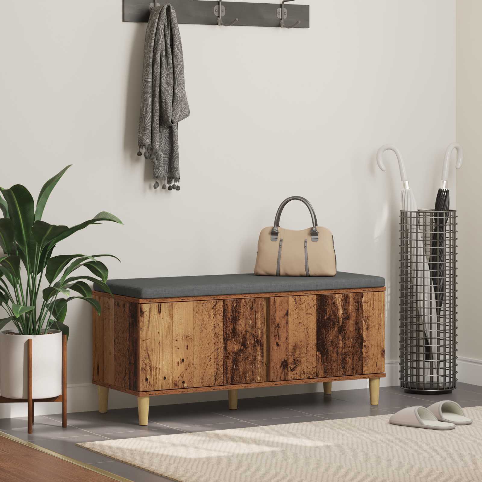 Banc d'entrée avec coussin Bois ancien 100 x 38 x 46 cm - XIOS