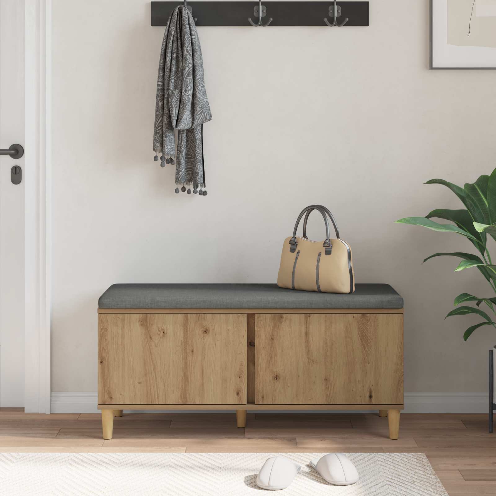 Banc d'entrée avec coussin Chêne Artisanal 100 x 38 x 46 cm - XIOS