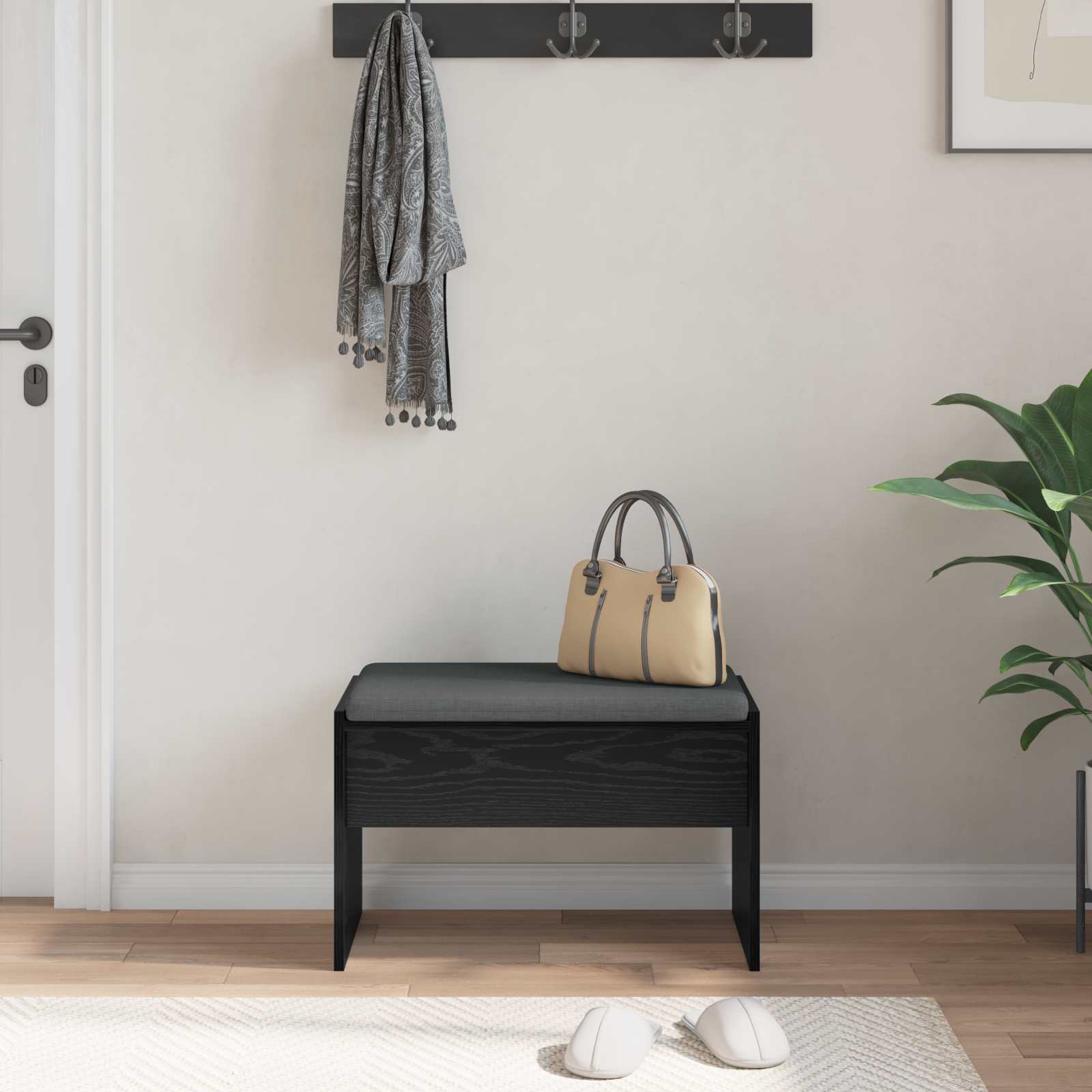 Banc d'entrée avec coussin Chêne noir 63 x 38 x 40 cm