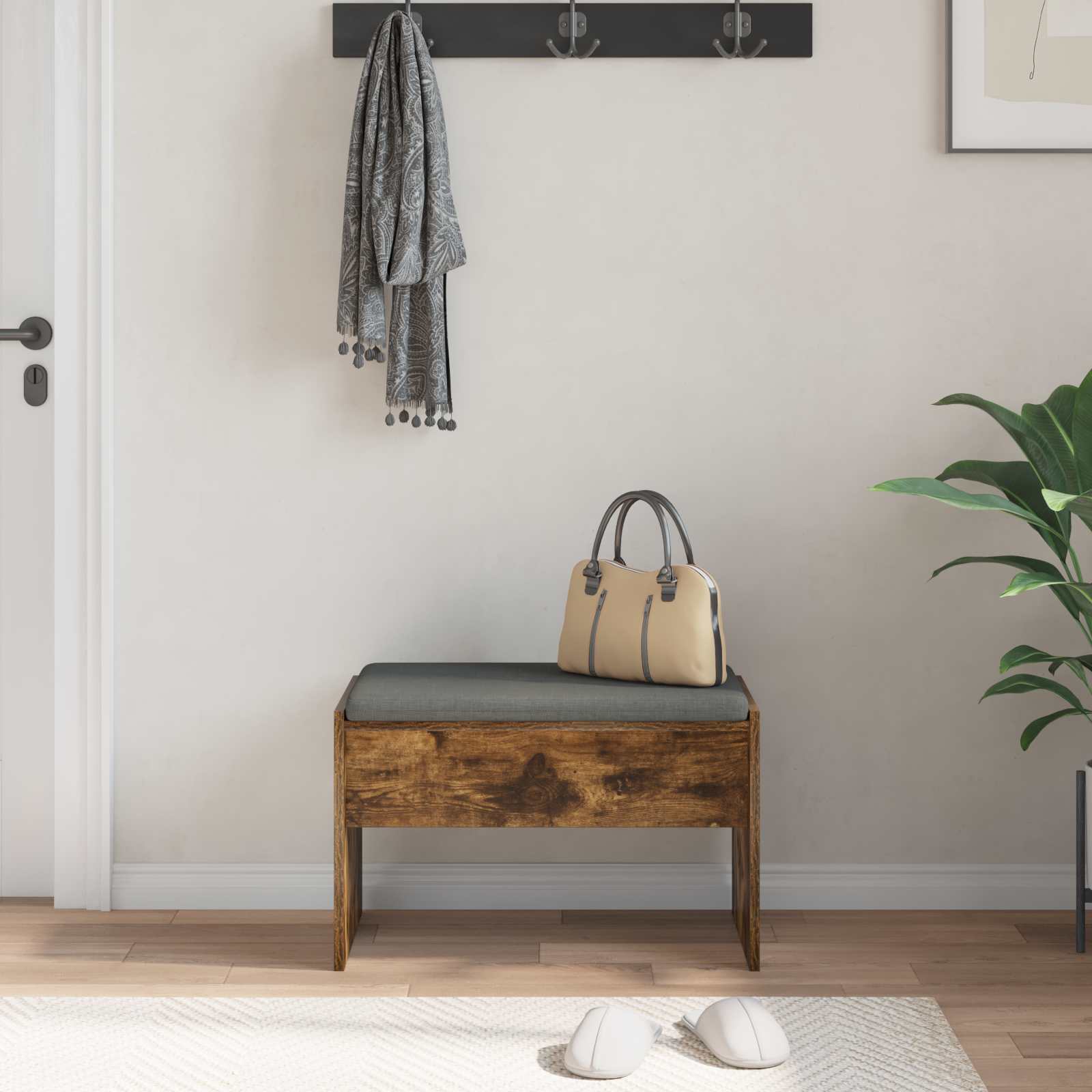 Banc d'entrée avec coussin Chêne fumé 63 x 38 x 40 cm