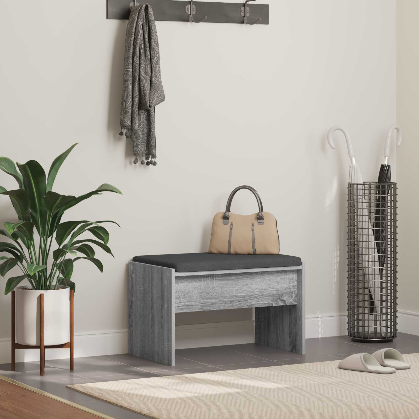 Banc d'entrée avec coussin Gris Sonoma 63 x 38 x 40 cm - XIOS