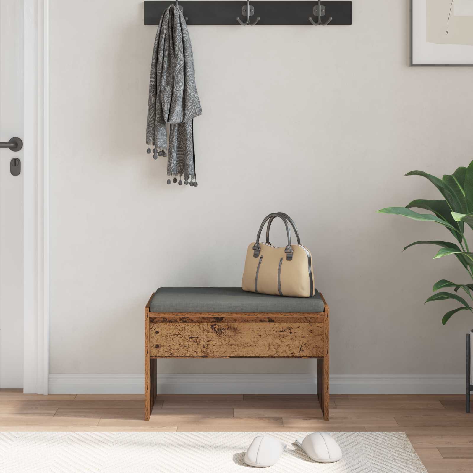 Banc d'entrée avec coussin Bois ancien 63 x 38 x 40 cm - XIOS