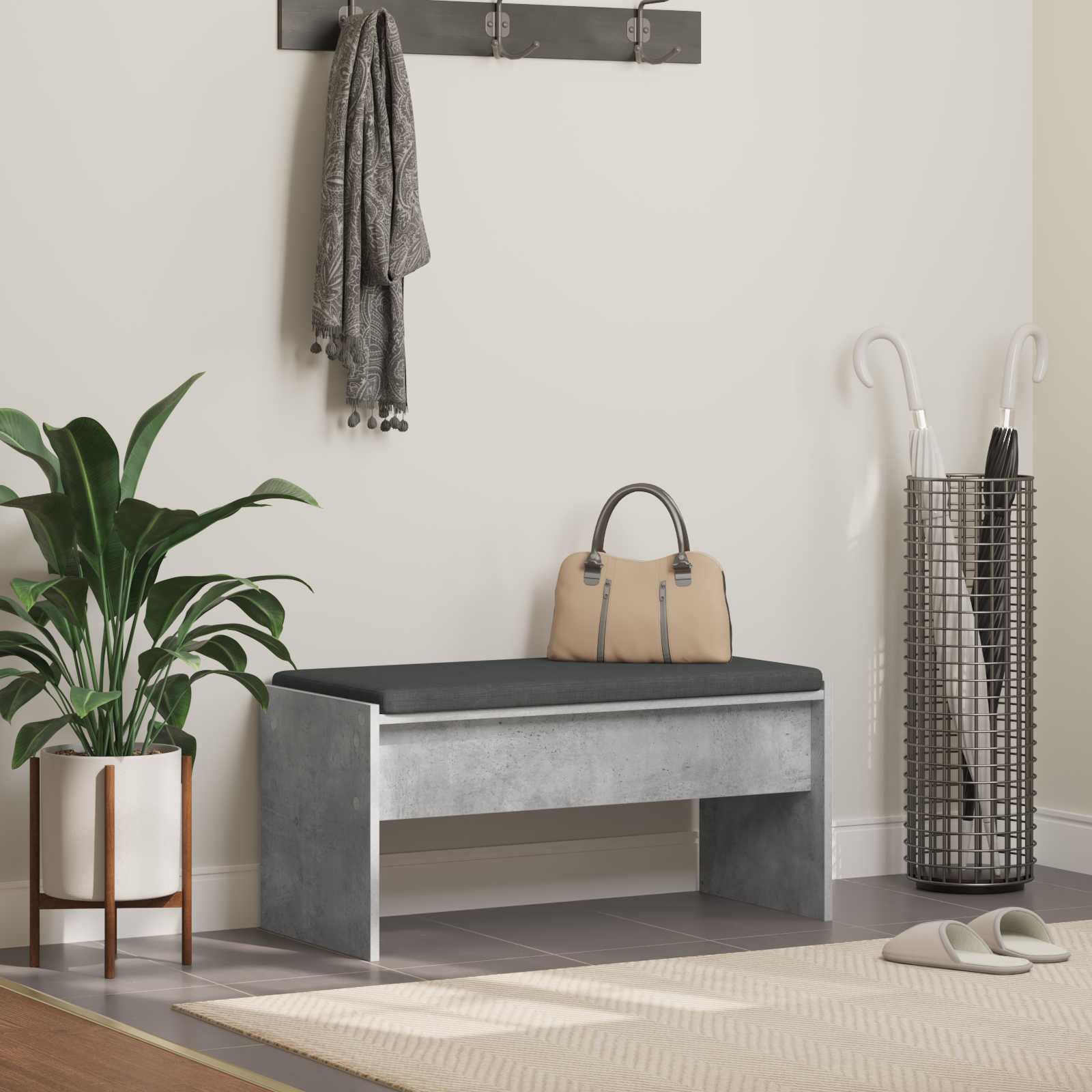 Banc d'entrée avec coussin Gris béton 83 x 38 x 40 cm - XIOS