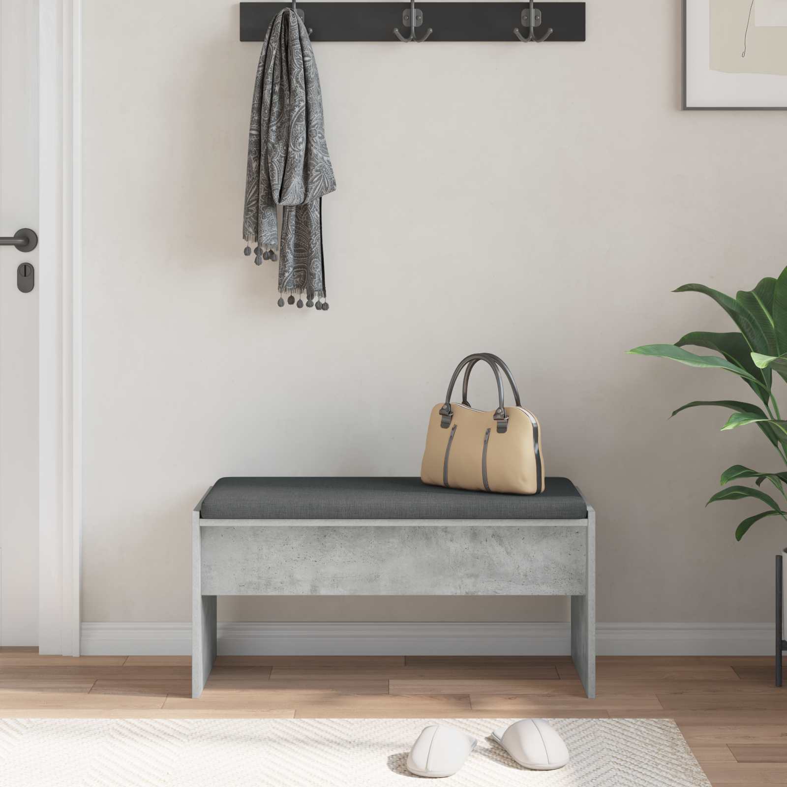 Banc d'entrée avec coussin Gris béton 83 x 38 x 40 cm - XIOS