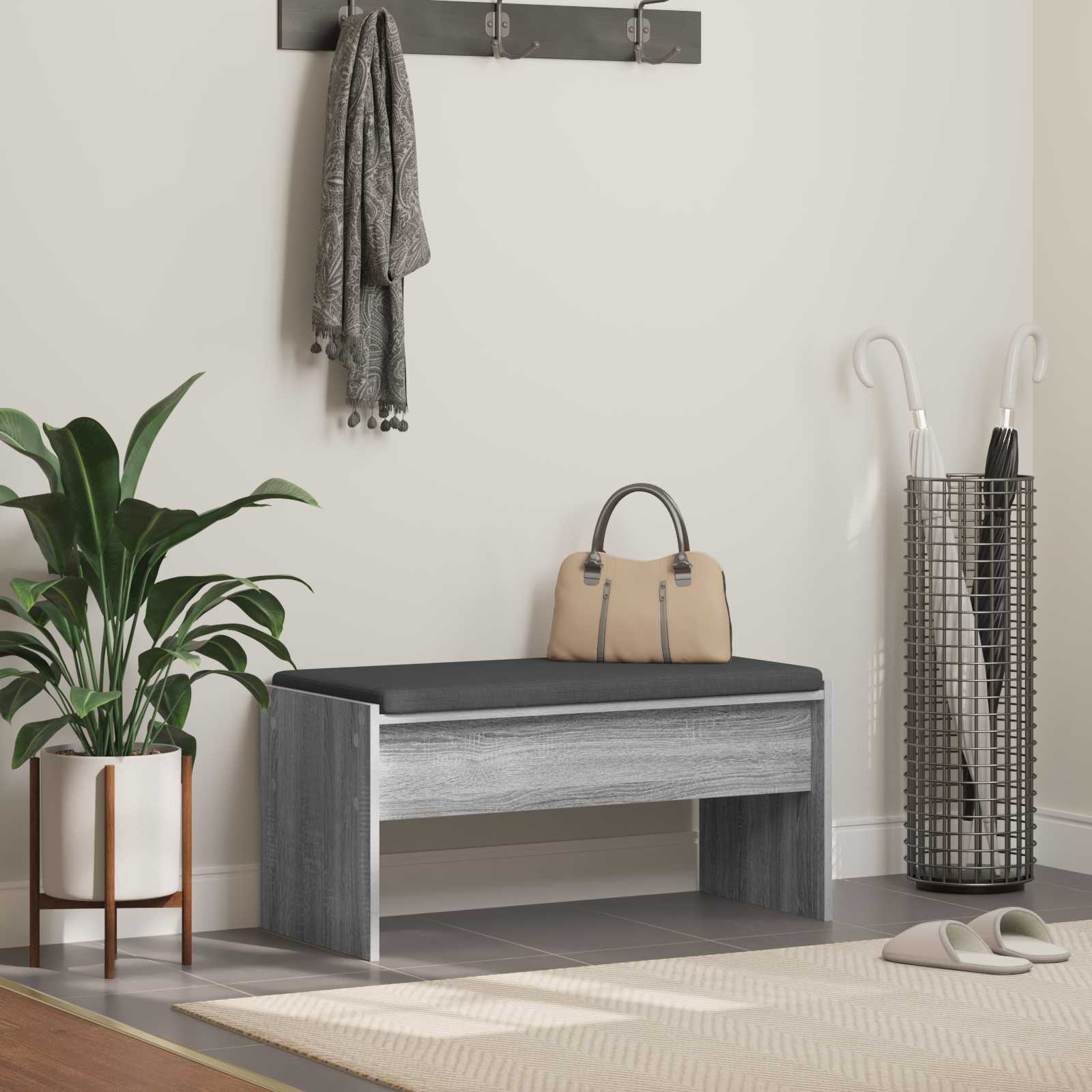 Banc d'entrée avec coussin Gris Sonoma 83 x 38 x 40 cm - XIOS