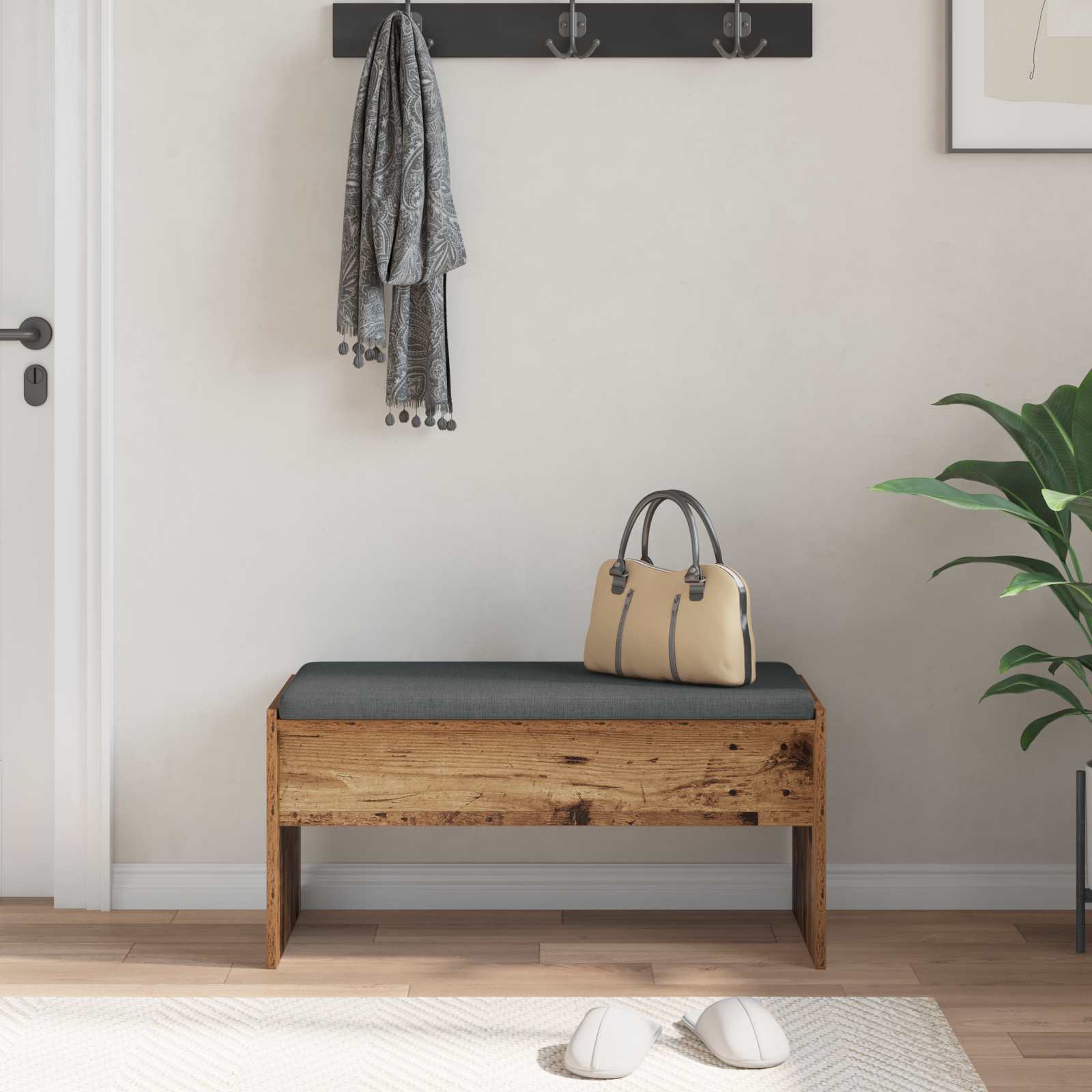Banc d'entrée avec coussin Bois ancien 83 x 38 x 40 cm - XIOS