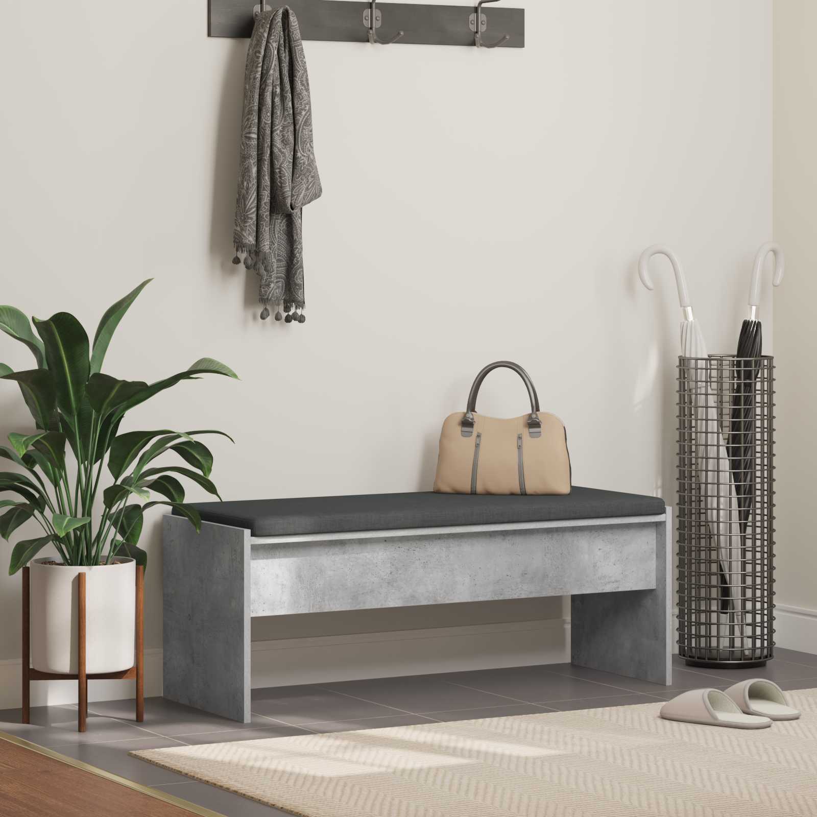 Banc d'entrée avec coussin Gris béton 103 x 38 x 40 cm - XIOS