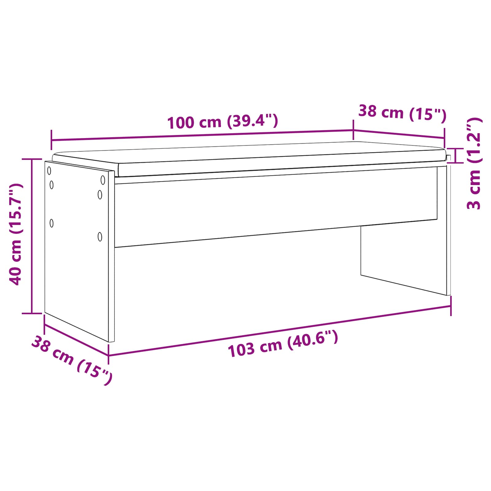 Banc d'entrée avec coussin Gris béton 103 x 38 x 40 cm - XIOS