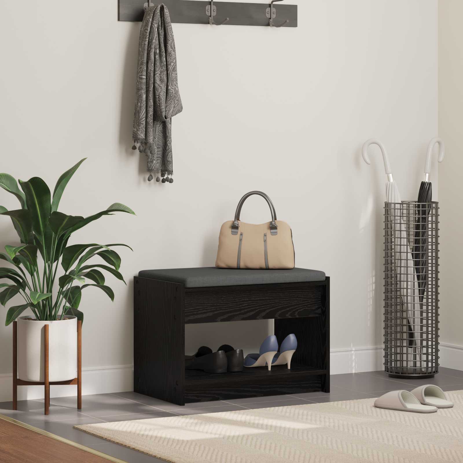 Banc d'entrée avec coussin Chêne Noir 63 x 38 x 45 cm - XIOS