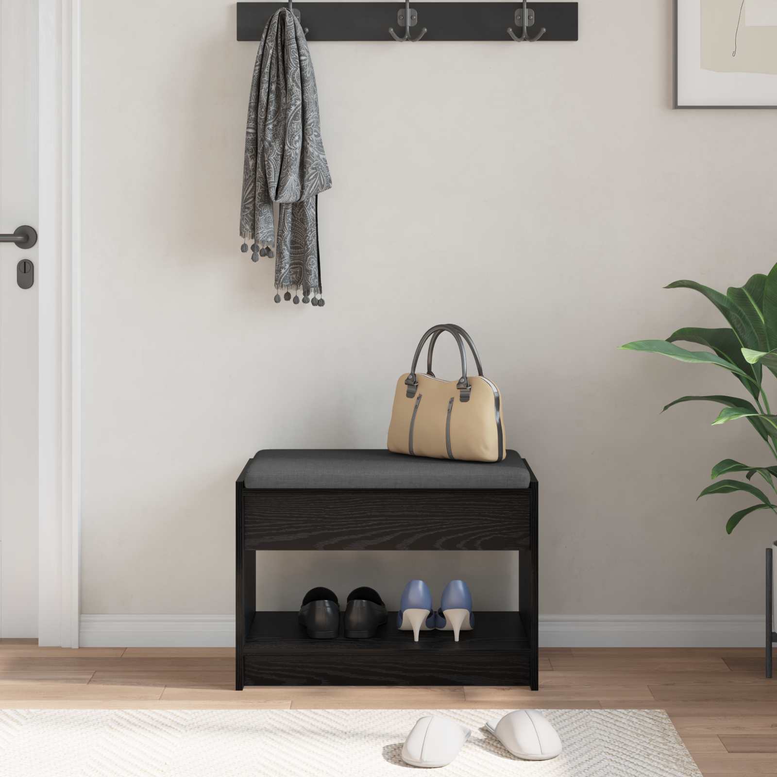 Banc d'entrée avec coussin Chêne Noir 63 x 38 x 45 cm - XIOS