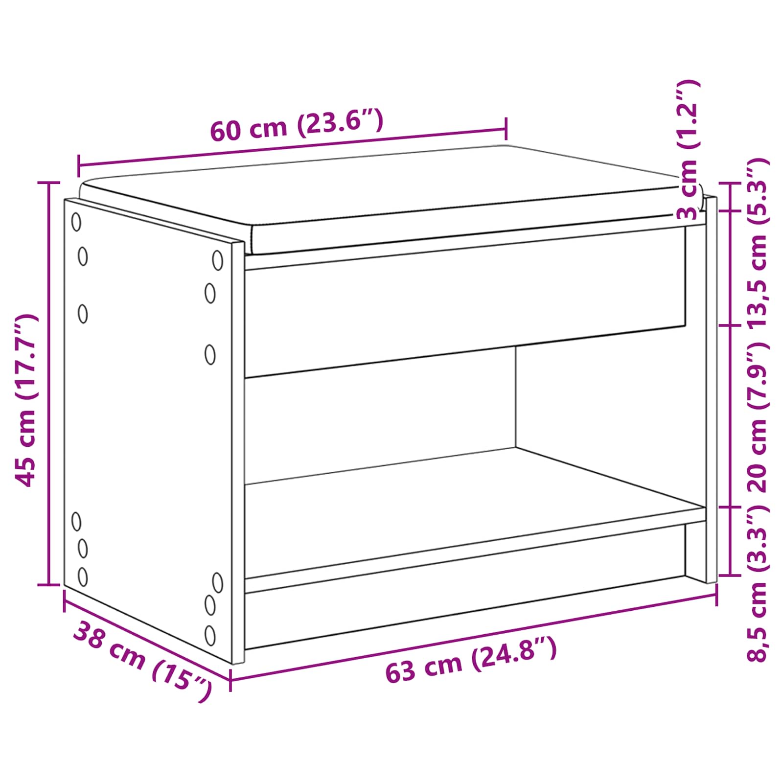 Banc d'entrée avec coussin Chêne Sonoma 63 x 38 x 45 cm - XIOS